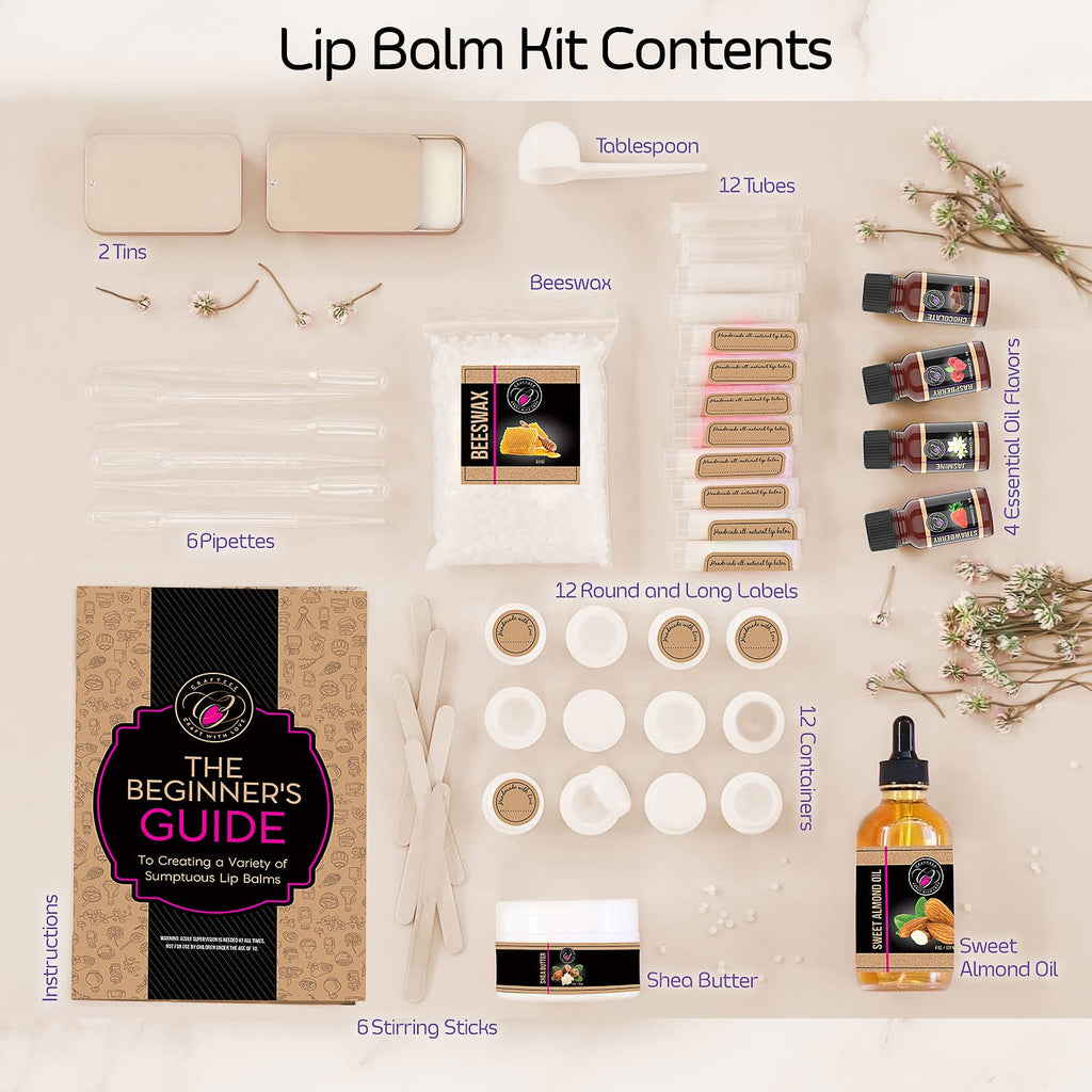 DilaBee CraftZee Premium Lip Balm Making Kit – DIY Lip Gloss Set with Natural Beeswax, Shea Butter & Essential Oils