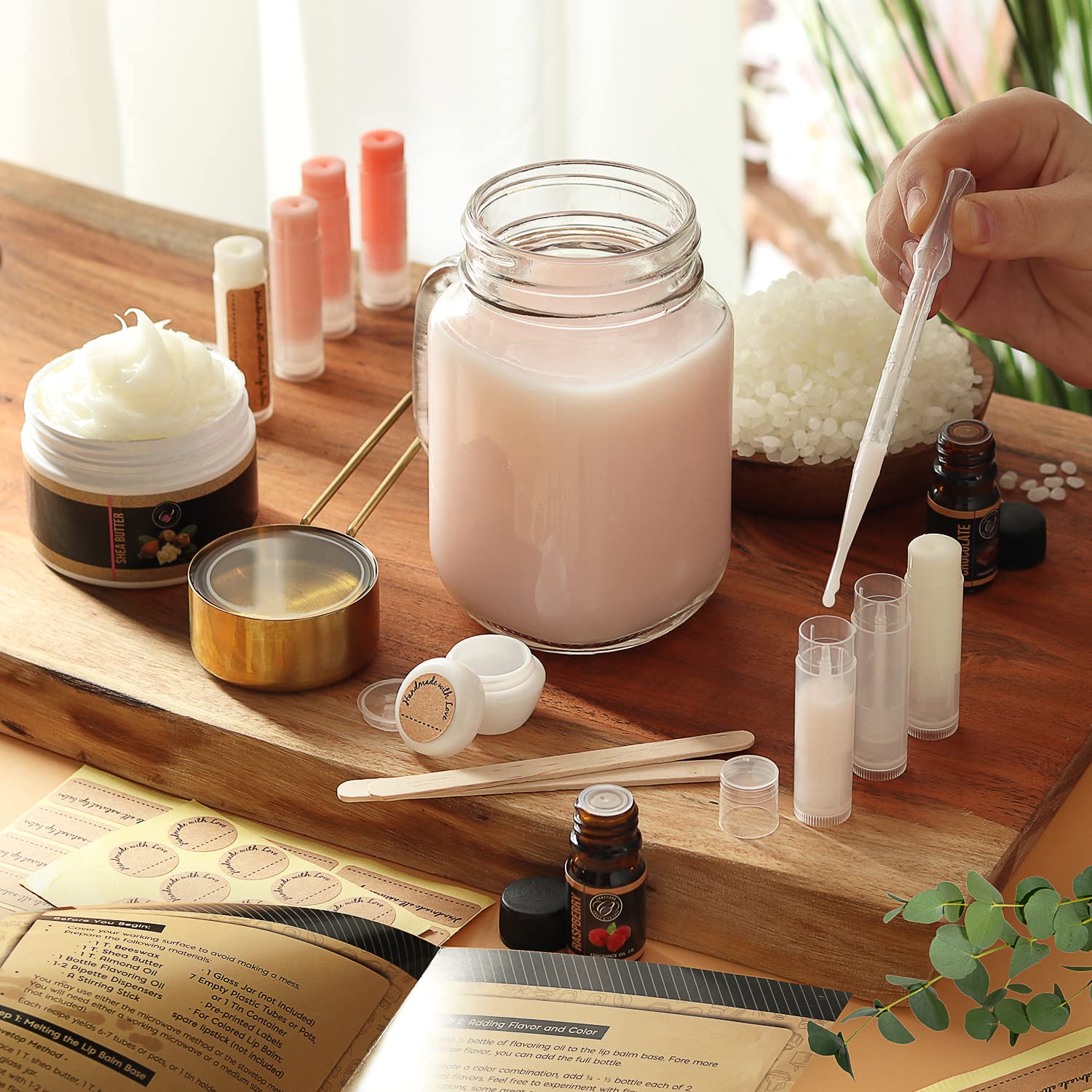 DilaBee CraftZee Premium Lip Balm Making Kit – DIY Lip Gloss Set with Natural Beeswax, Shea Butter & Essential Oils