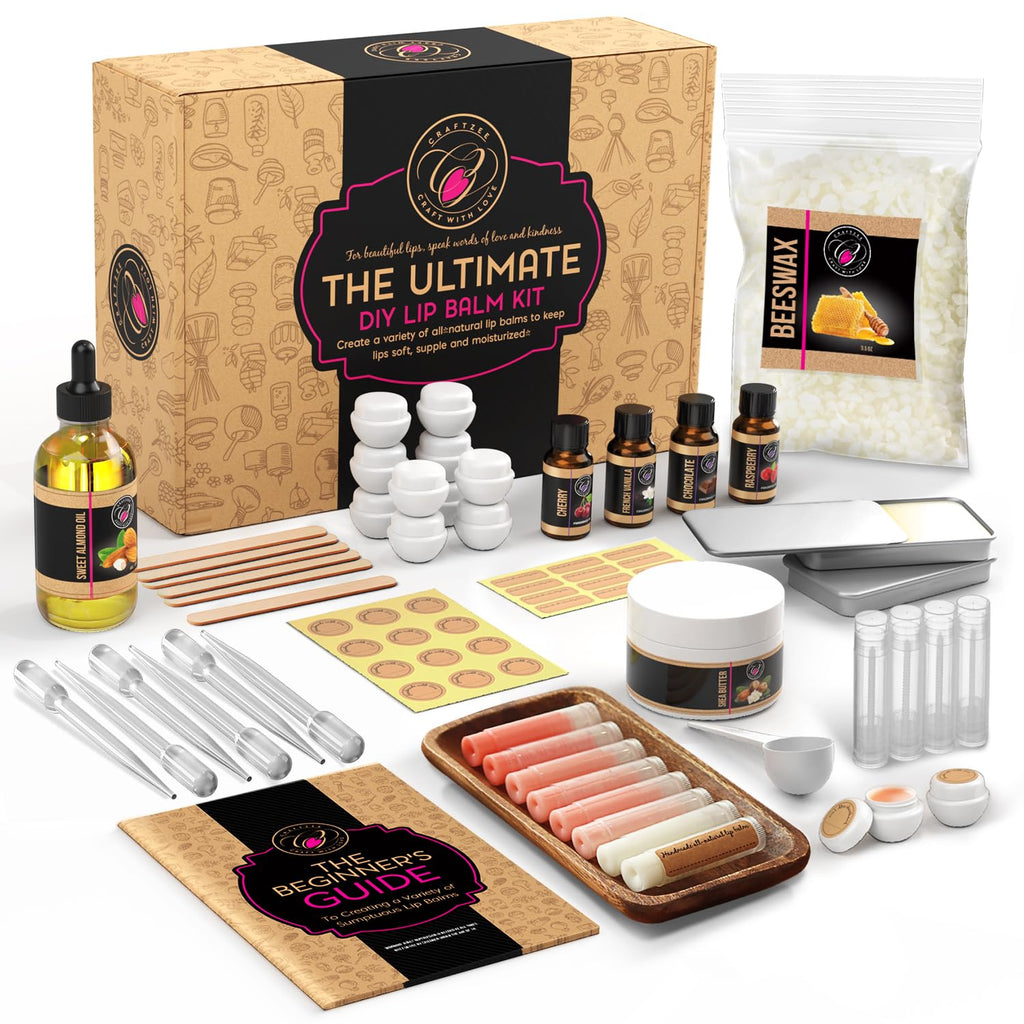 DilaBee CraftZee Premium Lip Balm Making Kit – DIY Lip Gloss Set with Natural Beeswax, Shea Butter & Essential Oils