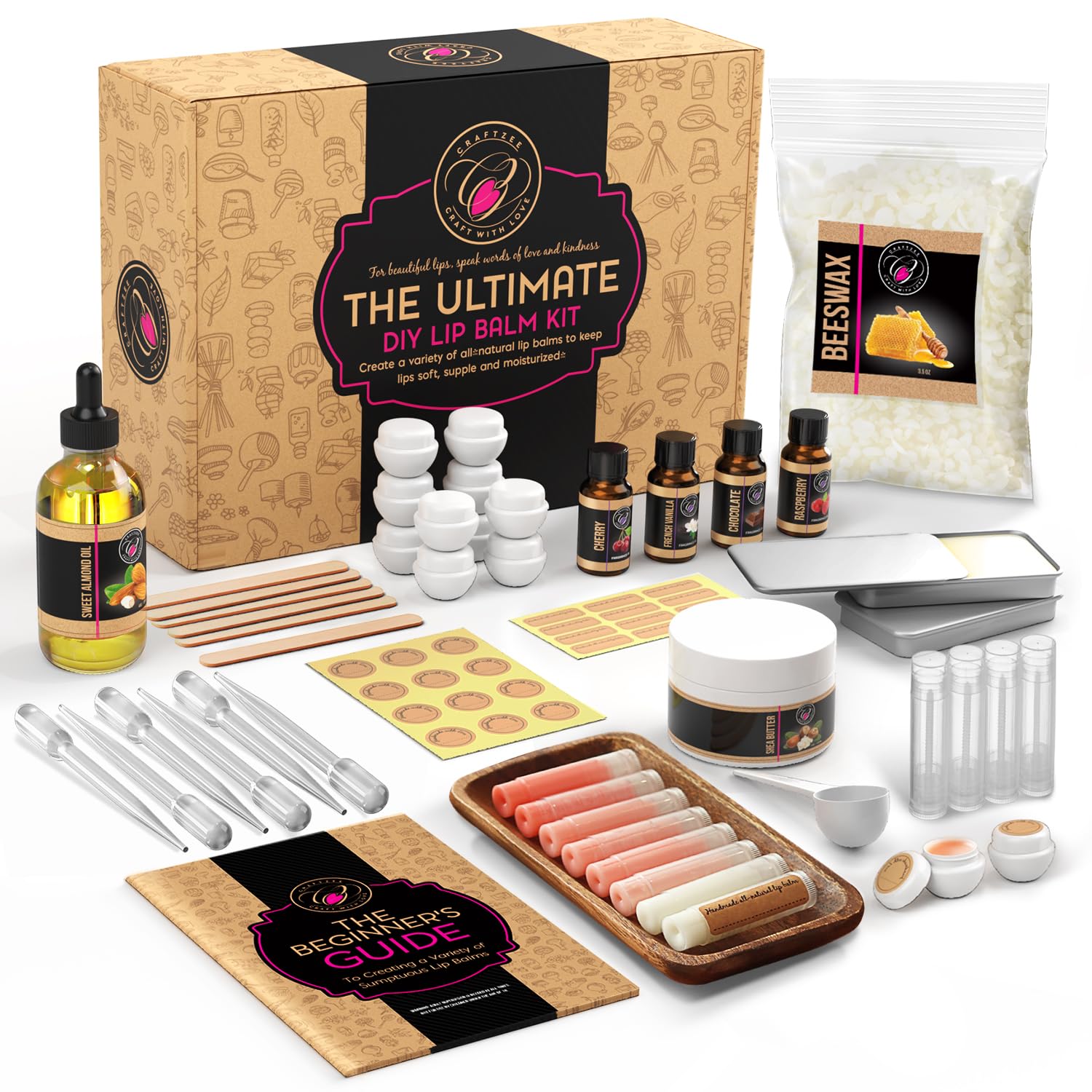 DilaBee CraftZee Premium Lip Balm Making Kit – DIY Lip Gloss Set with Natural Beeswax, Shea Butter & Essential Oils