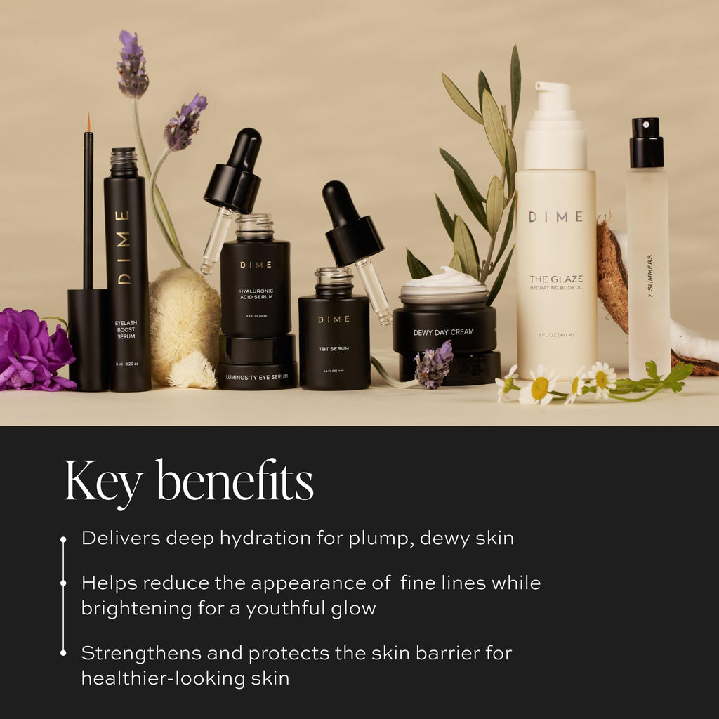 DIME Beauty Icons Collection Travel Size Skincare Discovery Set – 7 Summers Perfume, Eyelash Boost Serum, Luminosity Eye, Glaze Body Oil