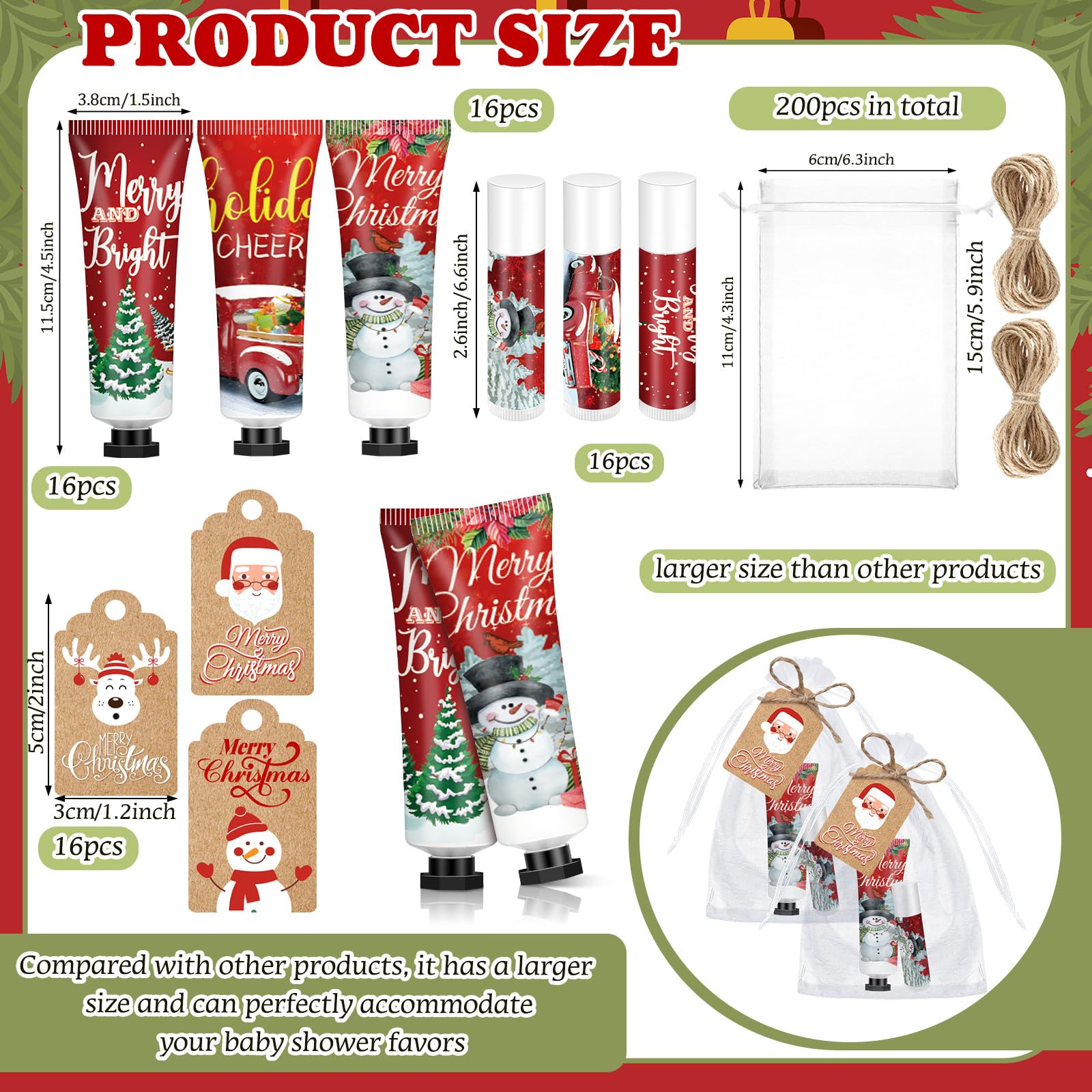 Dimsile 50-Set Christmas Hand Lotion & Lip Balm Gift Set with Organza Bags – Holiday Stocking Stuffers