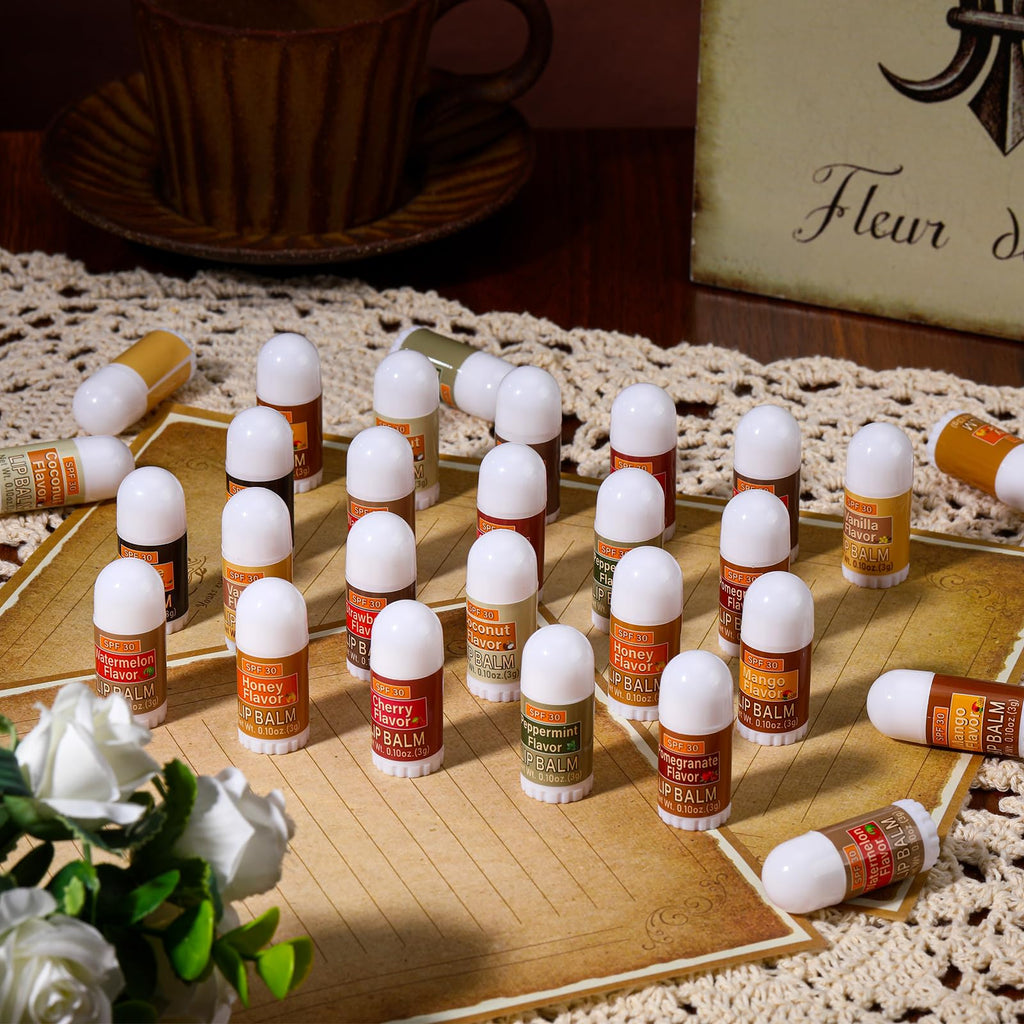 Dimsile 30 Pcs Mini Lip Balms SPF 30 – Assorted Flavors Bulk Gift Pack
