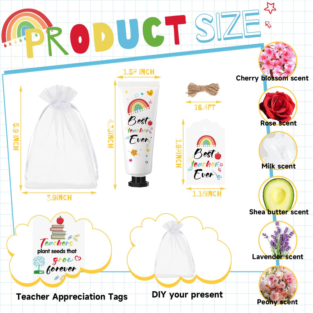 Dimsile 24-Set Teacher Appreciation Hand Cream Gifts – Cards & Organza Bags, Travel-Size Moisturizing Lotion