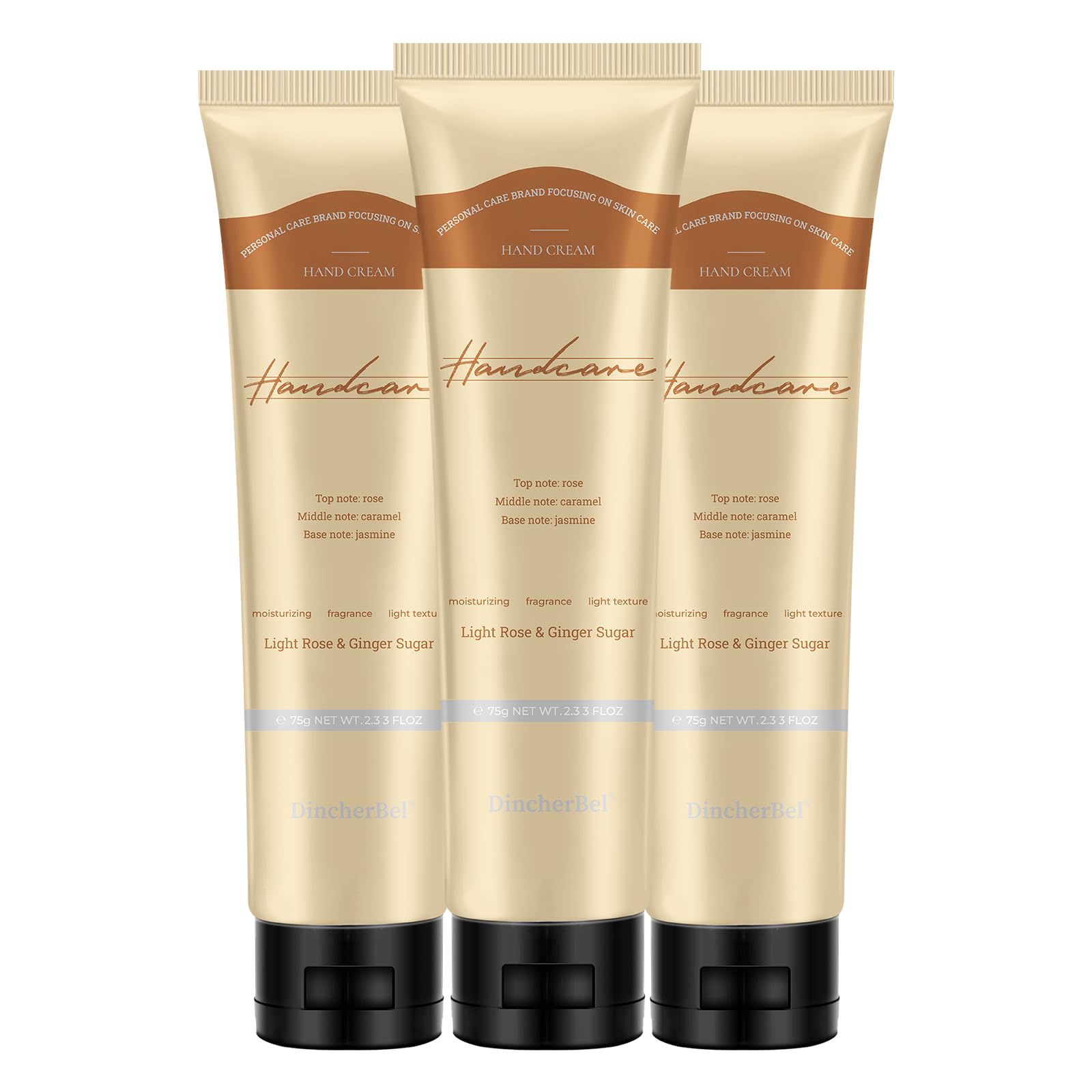 DincherBel 3-Pack Refreshing Hand Cream – Niacinamide (Vitamin B3) + Vitamin C, Light Rose & Ginger Sugar Scent, 2.33 oz Each