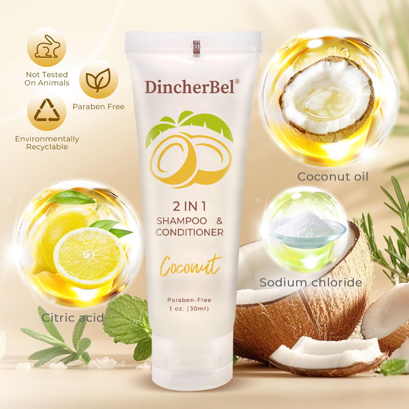 DincherBel Travel Size 2-in-1 Shampoo & Conditioner, 1 oz, 100 Pack