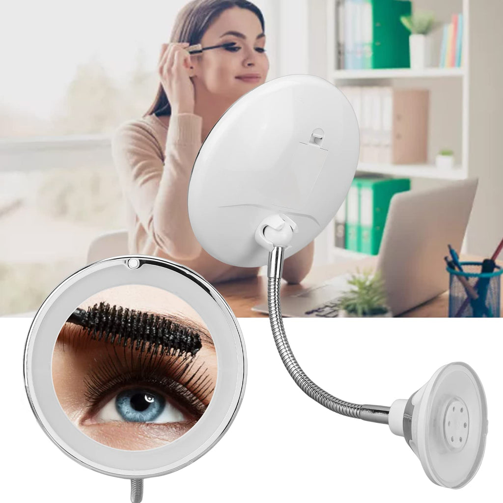 Dioche 10X Magnifying Makeup Mirror with LED Light – Portable, Suction Cup & 360° Gooseneck