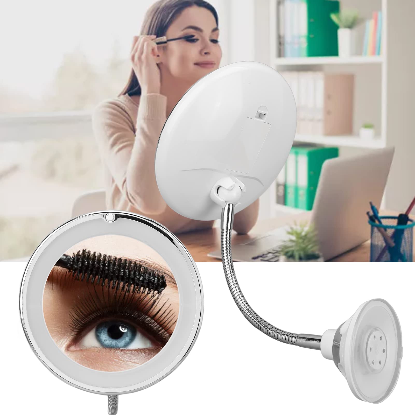 Dioche 10X Magnifying Makeup Mirror with LED Light – Portable, Suction Cup & 360° Gooseneck