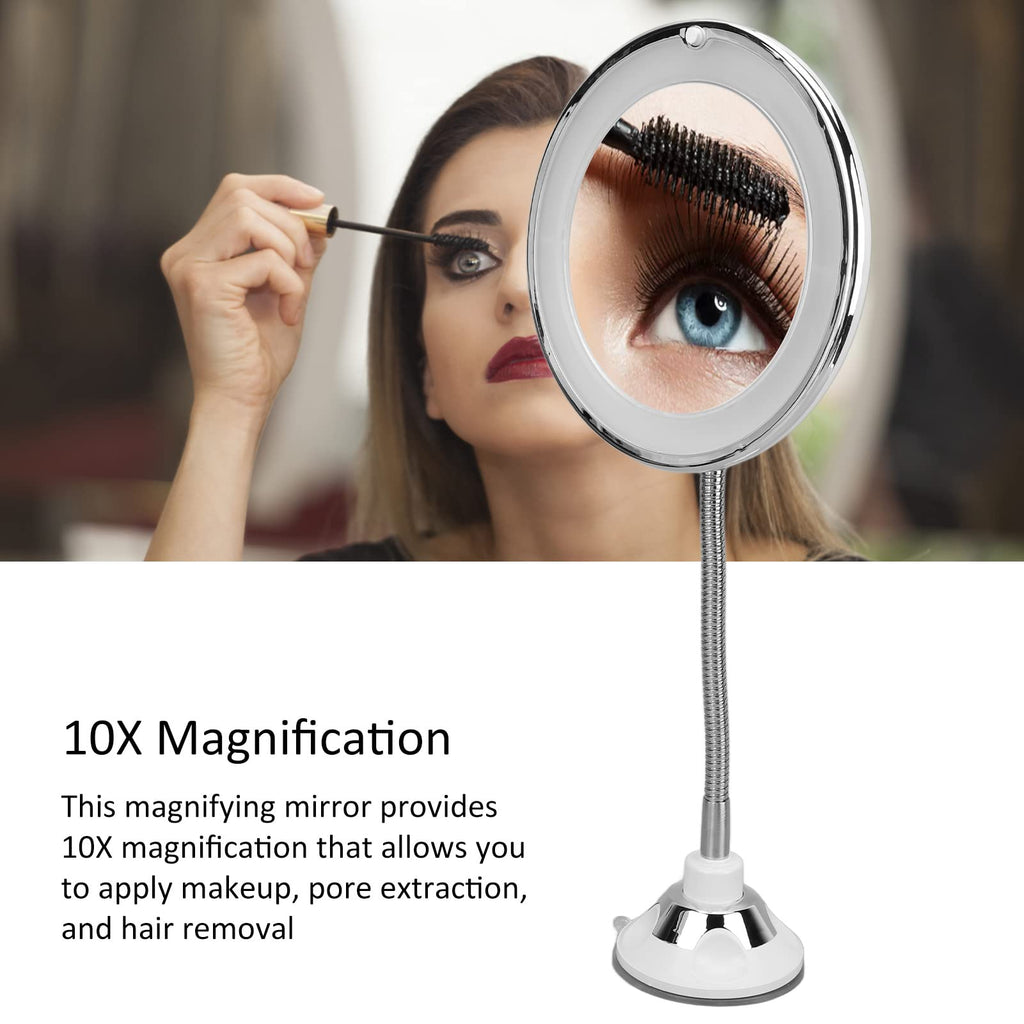Dioche 10X Magnifying Makeup Mirror with LED Light – Portable, Suction Cup & 360° Gooseneck