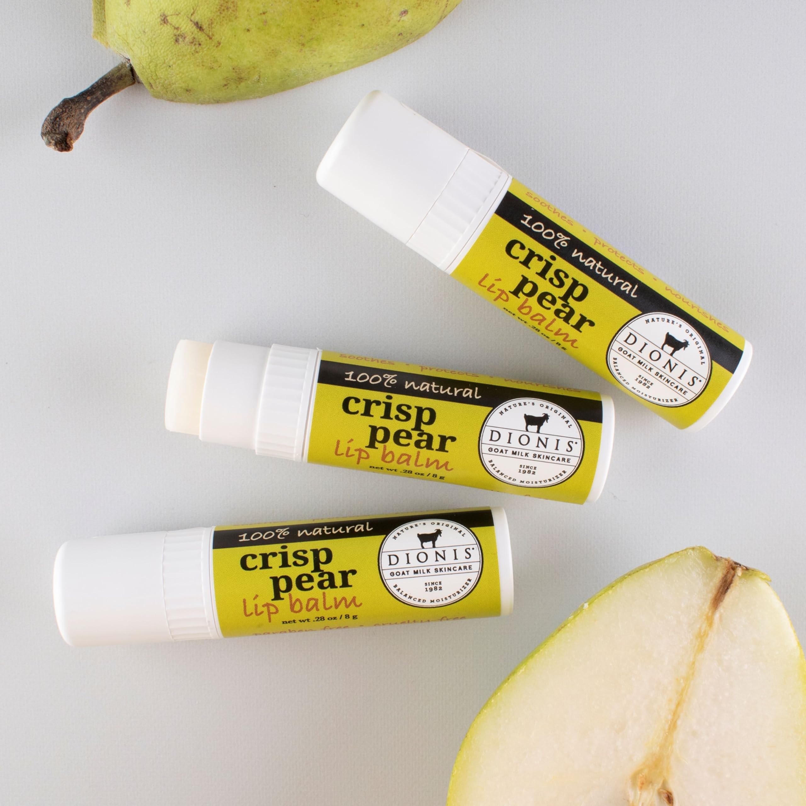 Dionis Goat Milk Lip Balm Crisp Pear 0.28oz – 3 Pack | Natural Lip Care