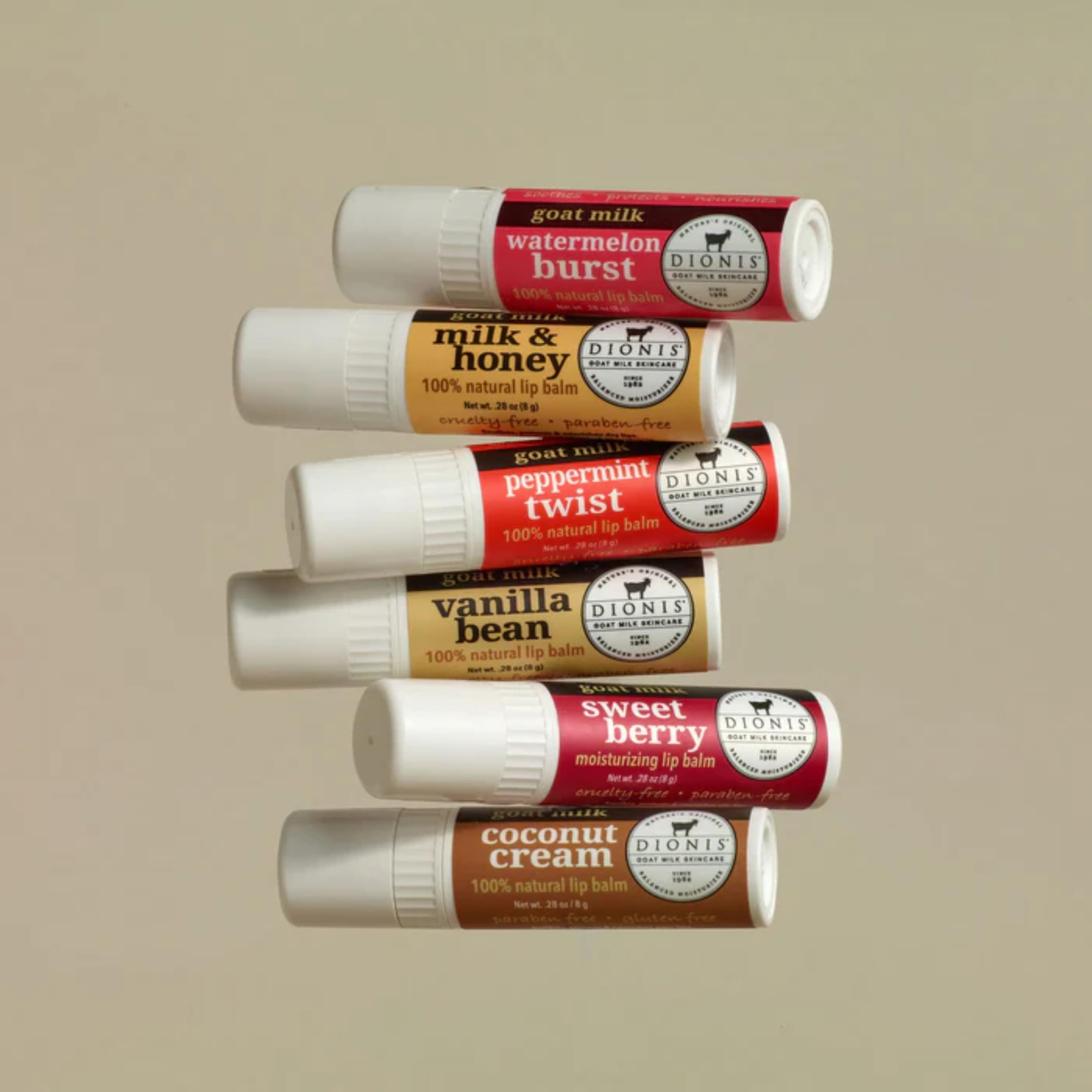 Dionis Goat Milk Lip Balm Candy Box 6-Pack — Gift-Ready Natural Lip Care