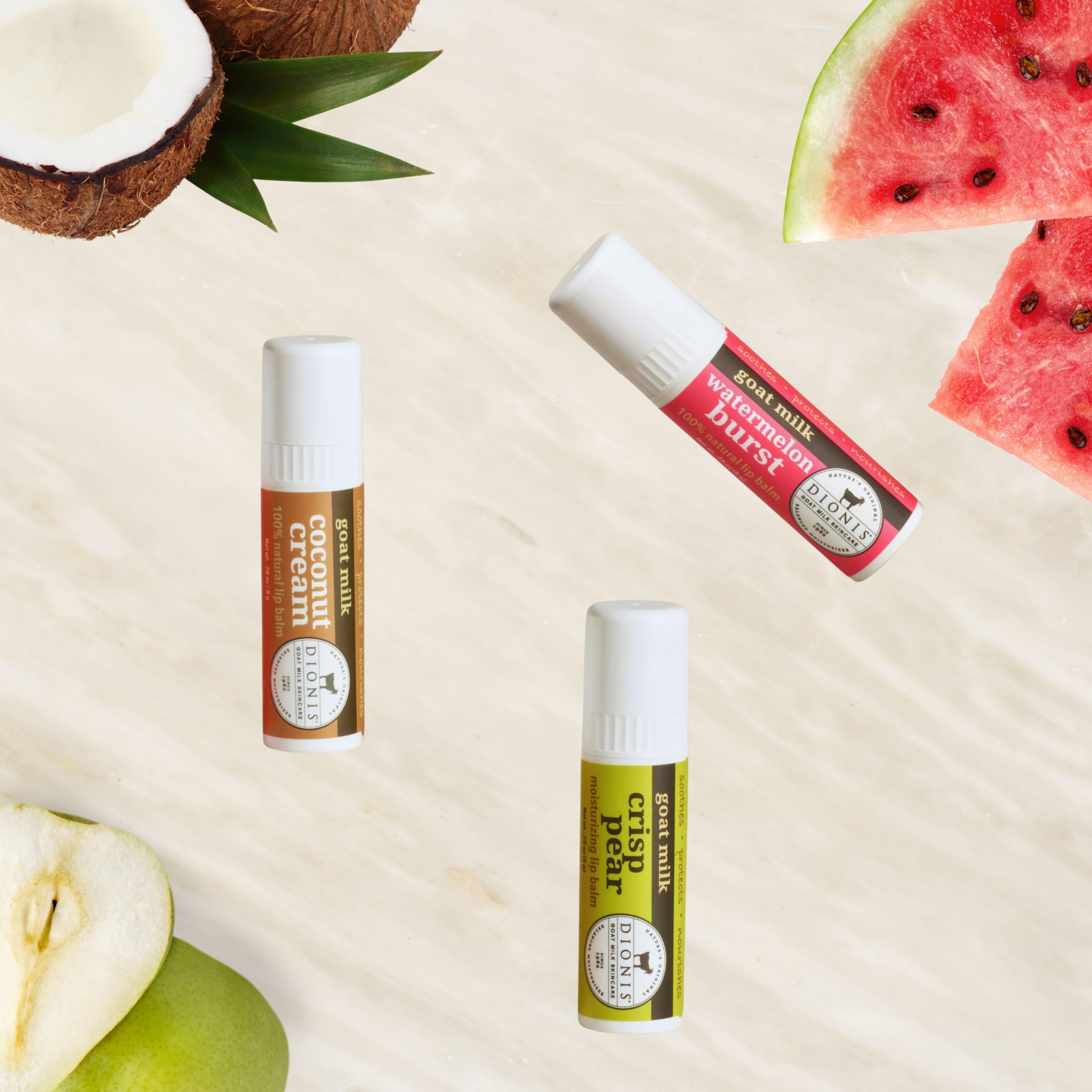 Dionis Goat Milk Lip Balm Fruity & Delicious 0.28 oz Pack of 3
