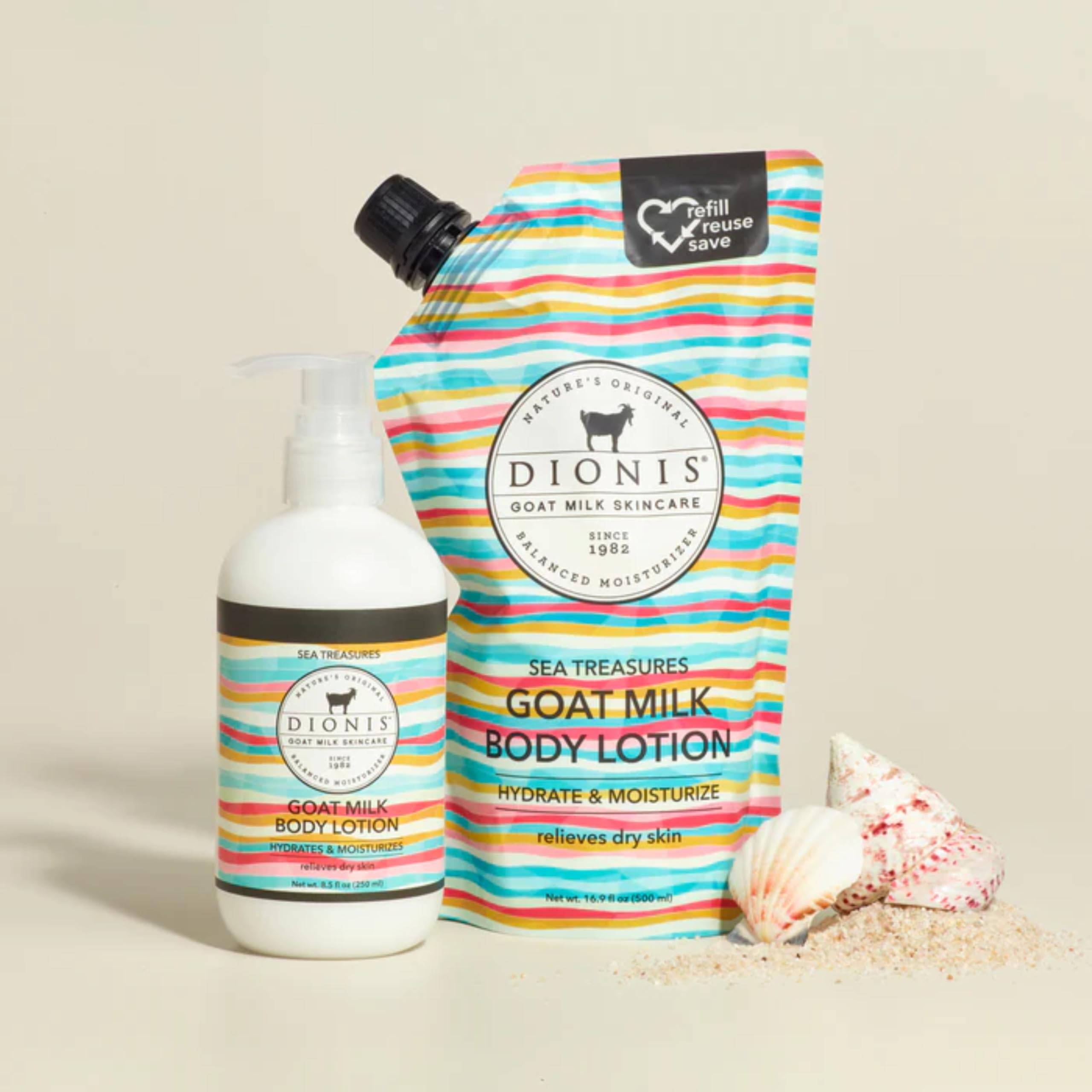 Dionis Goat Milk Body Lotion + Refill Gift Set — Sea Treasures, Hydrating & Dermatologist Tested
