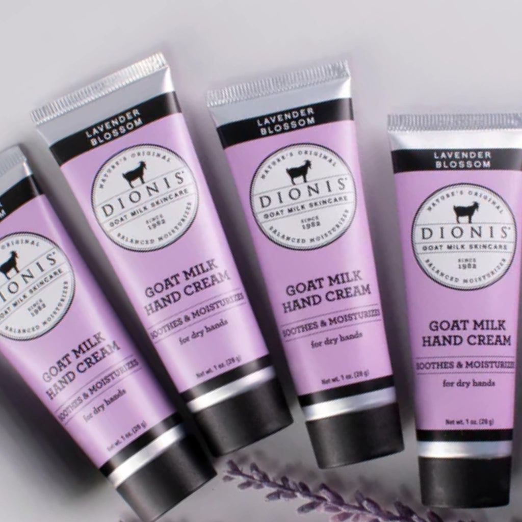 Dionis Goat Milk Hand Cream Set Lavender Blossom – Travel-Size, Cruelty-Free, Paraben-Free, USA Made (4 x 1 oz)