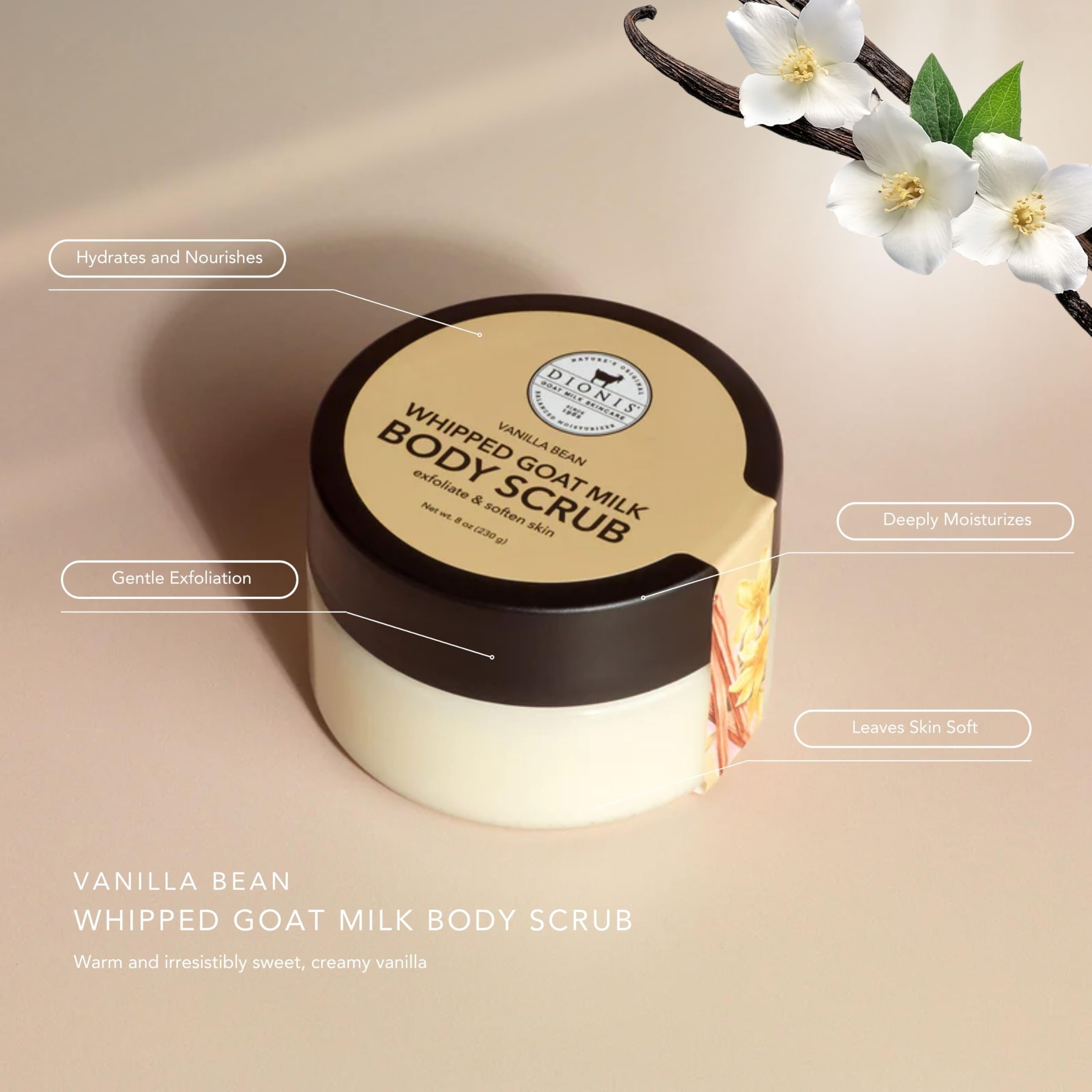 Dionis Goat Milk Whipped Body Scrub Vanilla Bean 8oz – Hydration & Gentle Exfoliation