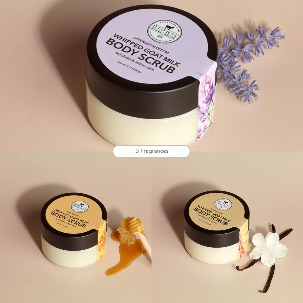 Dionis Goat Milk Whipped Body Scrub Lavender Blossom 8oz | Hydrating Gentle Exfoliation