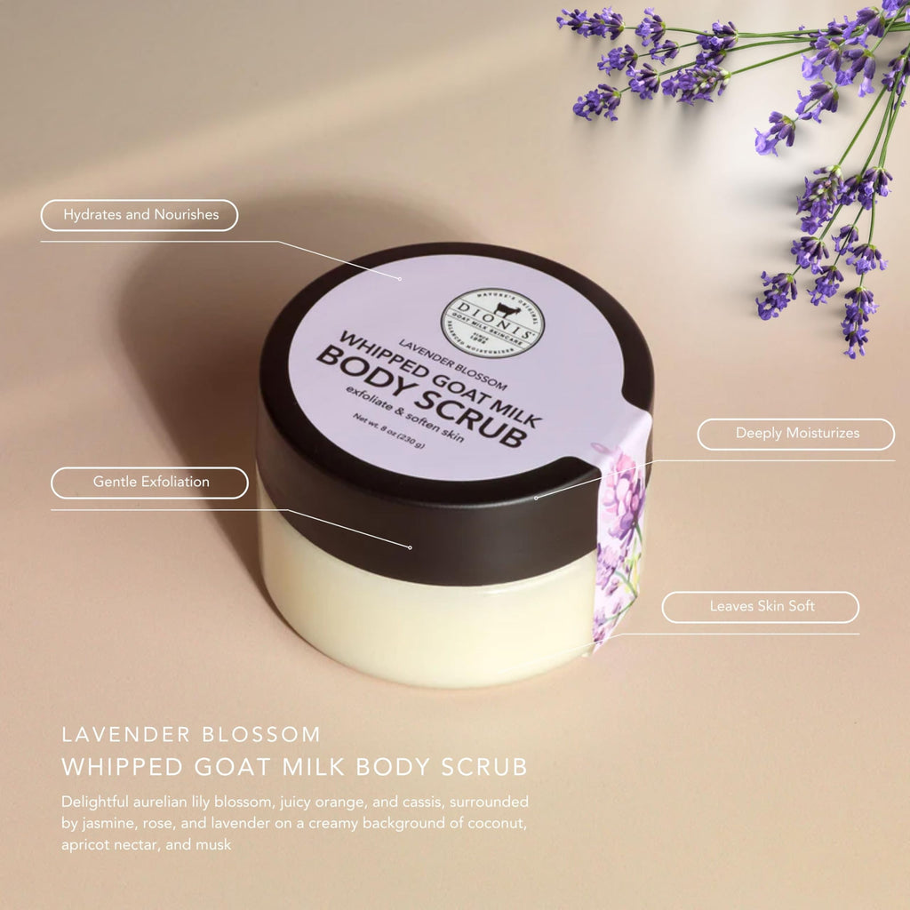 Dionis Goat Milk Whipped Body Scrub Lavender Blossom 8oz | Hydrating Gentle Exfoliation