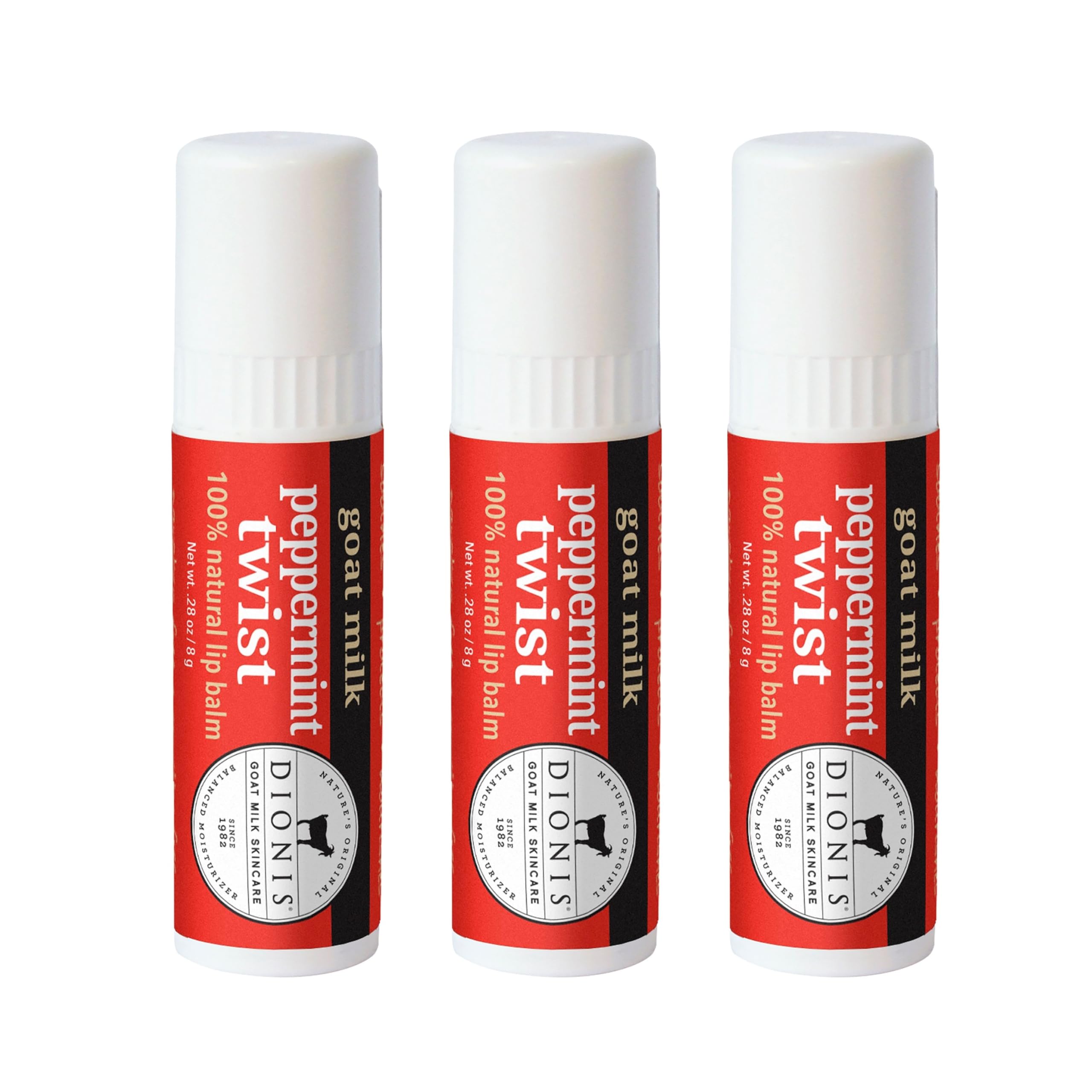 Dionis Peppermint Twist Holiday Lip Balm Gift Set — Goat Milk Lip Care, 3-Pack, USA-Made, Cruelty-Free
