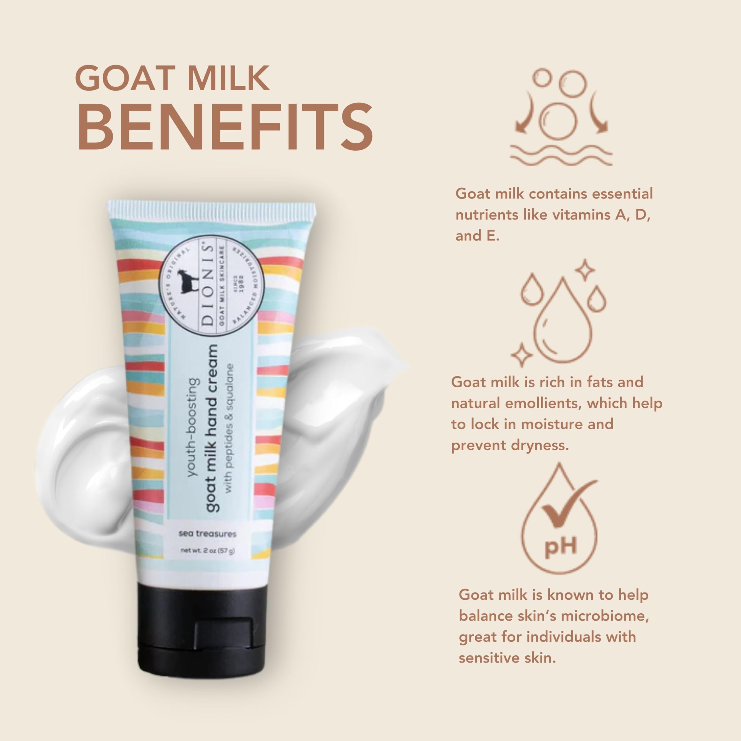 Dionis Sea Treasures Hand Cream 2oz – Goat Milk, Peptides & Squalane