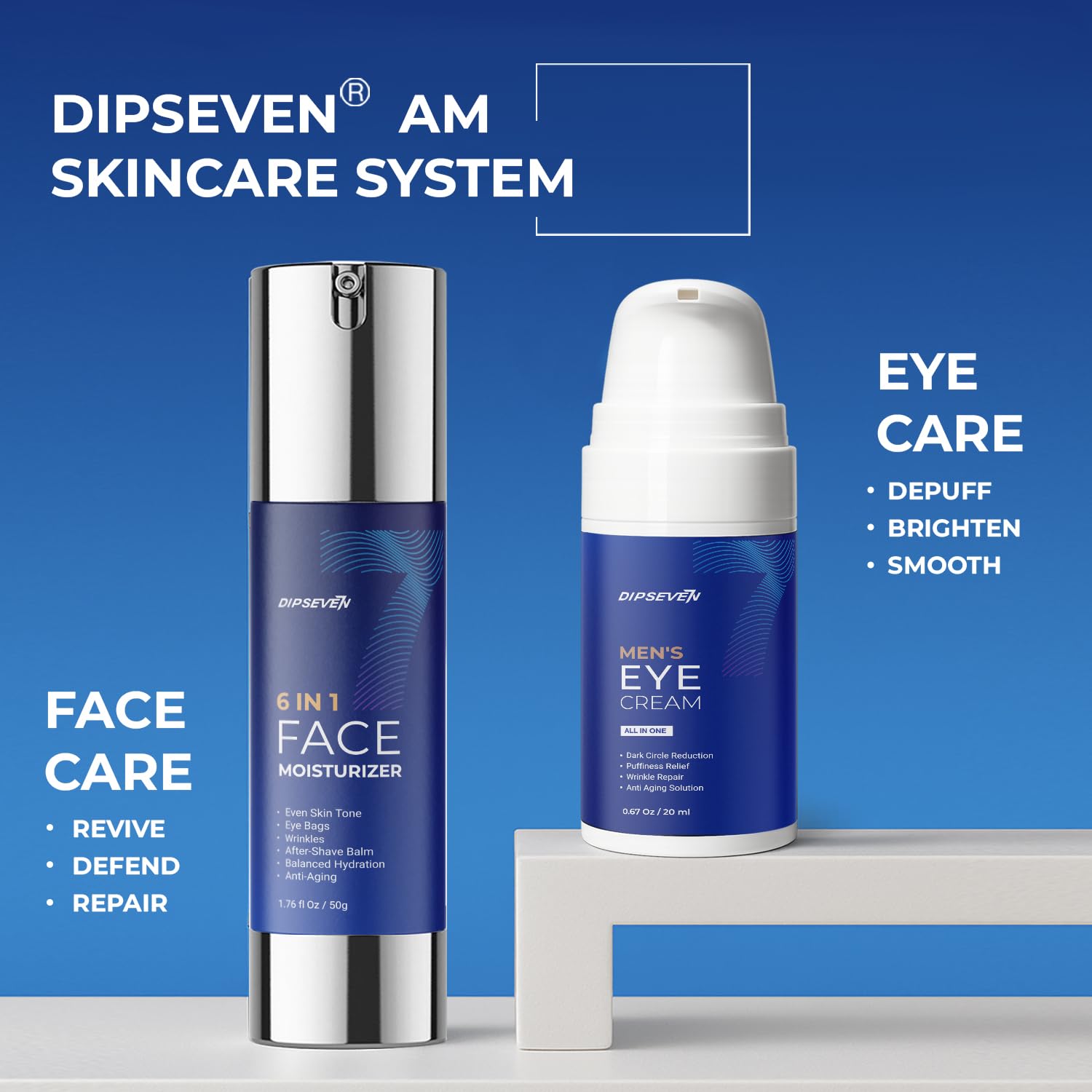 DIPSEVEN 6 in 1 Face Cream for Men – Anti-Aging Moisturizer with Peptides, Hyaluronic Acid & Squalane | Wrinkle & Eye Bag Treatment (2 PCS)