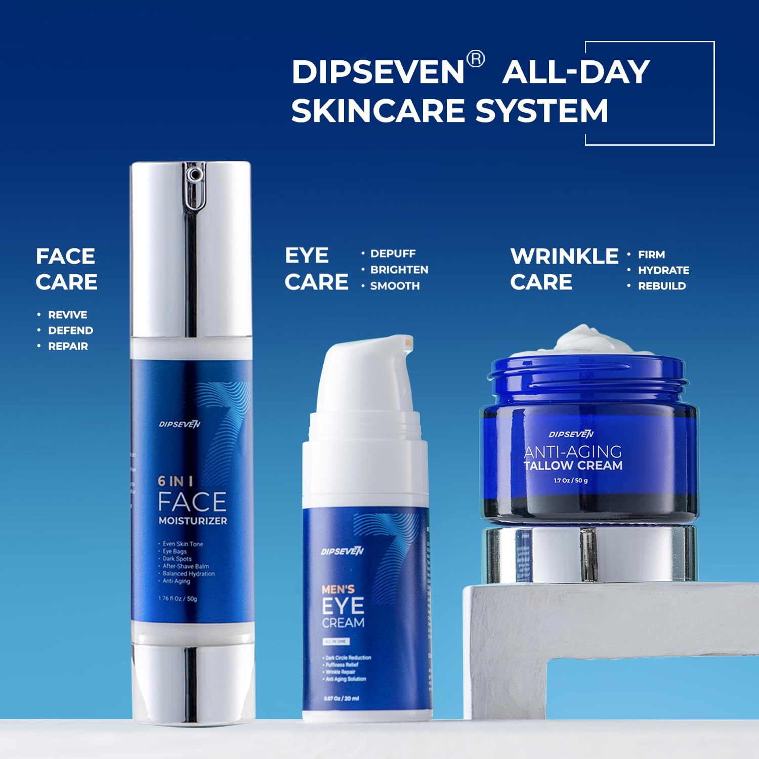 DIPSEVEN Men's Eye Cream - Under Eye Treatment for Bags, Wrinkles & Dark Circles - Peptides + Hyaluronic Acid