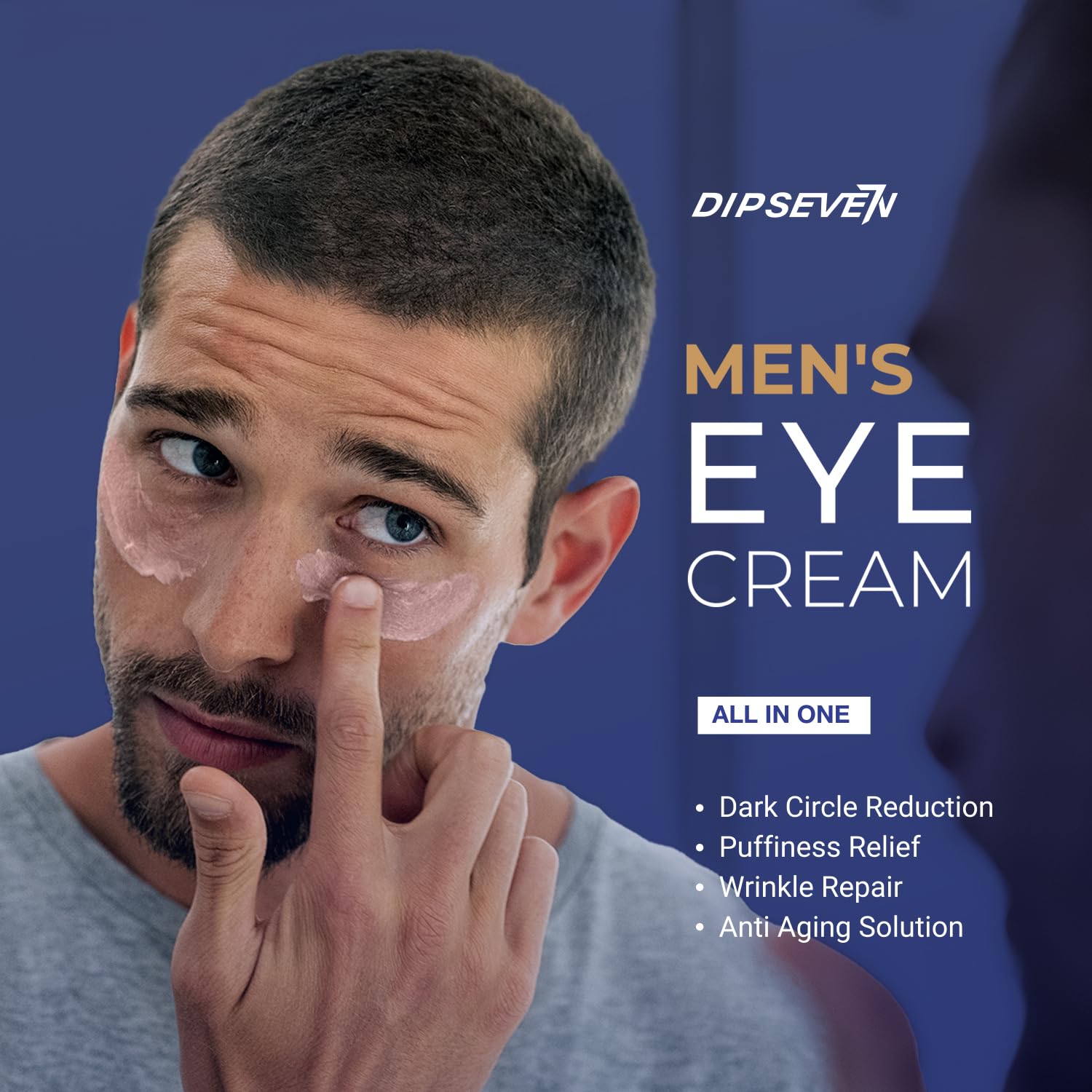DIPSEVEN Men's Eye Cream - Under Eye Treatment for Bags, Wrinkles & Dark Circles - Peptides + Hyaluronic Acid