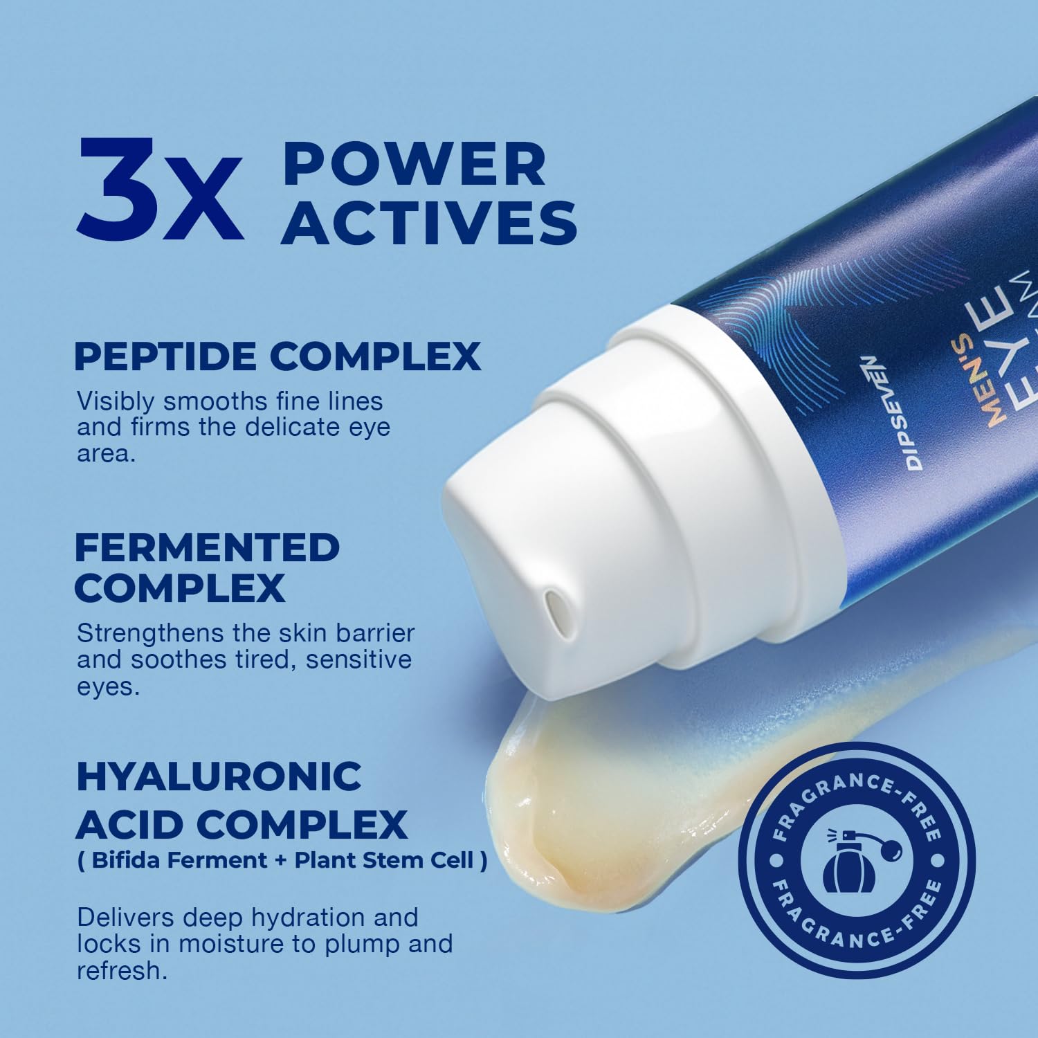 DIPSEVEN Men's Eye Cream - Under Eye Treatment for Bags, Wrinkles & Dark Circles - Peptides + Hyaluronic Acid