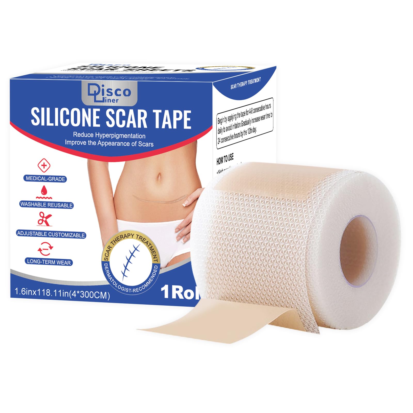 Discoliner Silicone Scar Sheets – Reusable Scar Tape (3M) for Surgical, C-Section, Acne & Burn Scars