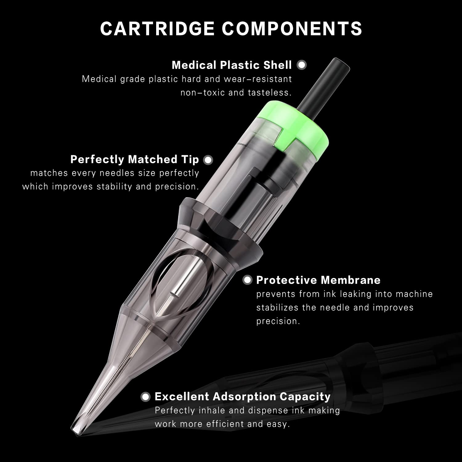 DISCOVER DEVICE 20pcs Disposable Tattoo Needle Cartridges – Round Shader with Membrane Safety (1209RS)