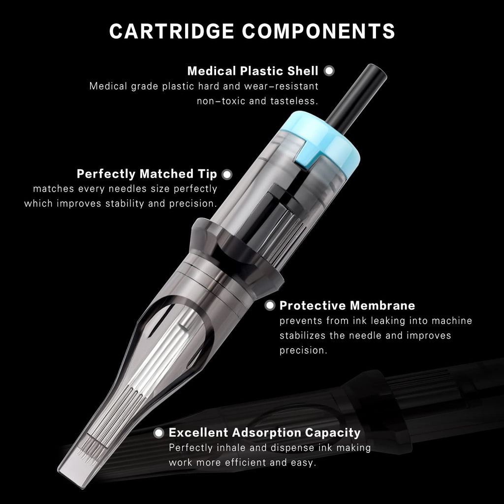 DISCOVER DEVICE 20pcs Disposable Tattoo Needle Cartridges with Membrane Safety – Curved Magnum 1211CM