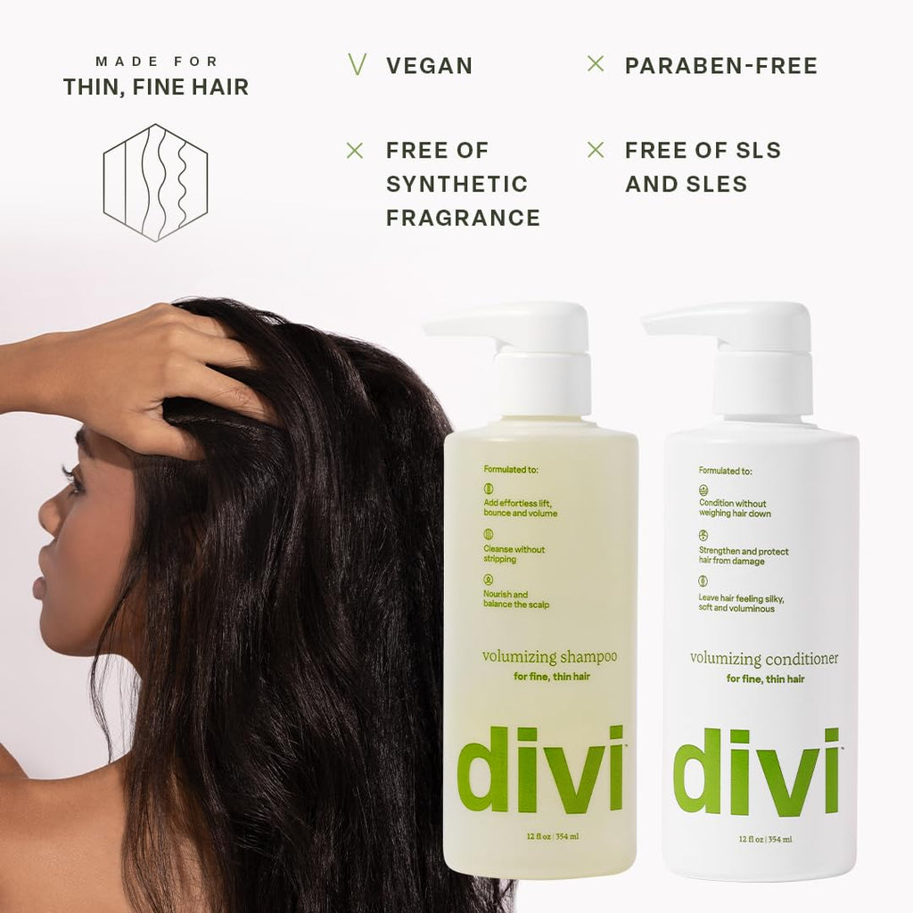 Divi Volumizing Shampoo & Conditioner Set – Lightweight Hair Care for Fine & Thinning Hair
