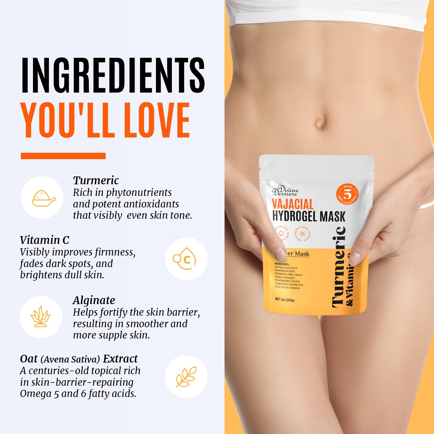 Divine Derriere Vajacial Hydrogel Mask – Premium Turmeric & Vitamin C Hydrojelly Kit