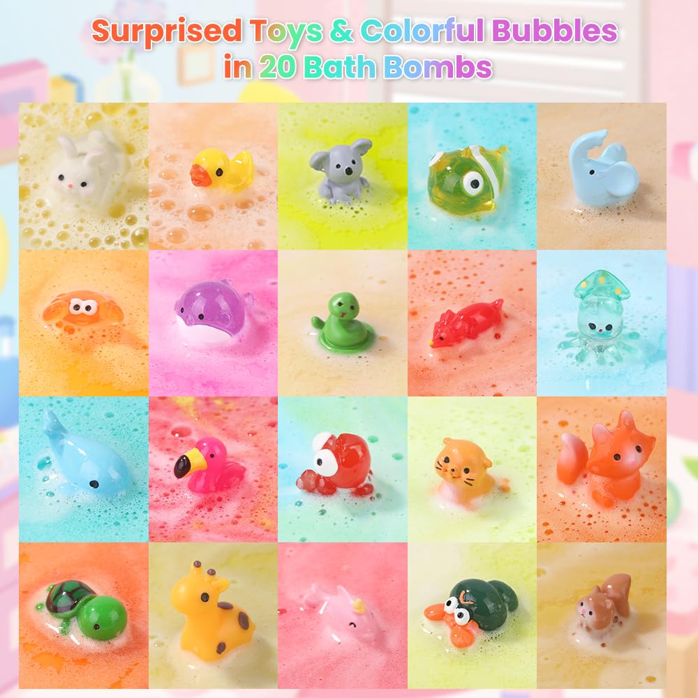 DIYDEC 20pcs Bath Bombs with Surprise Inside — Mini Resin Animals Gift Set