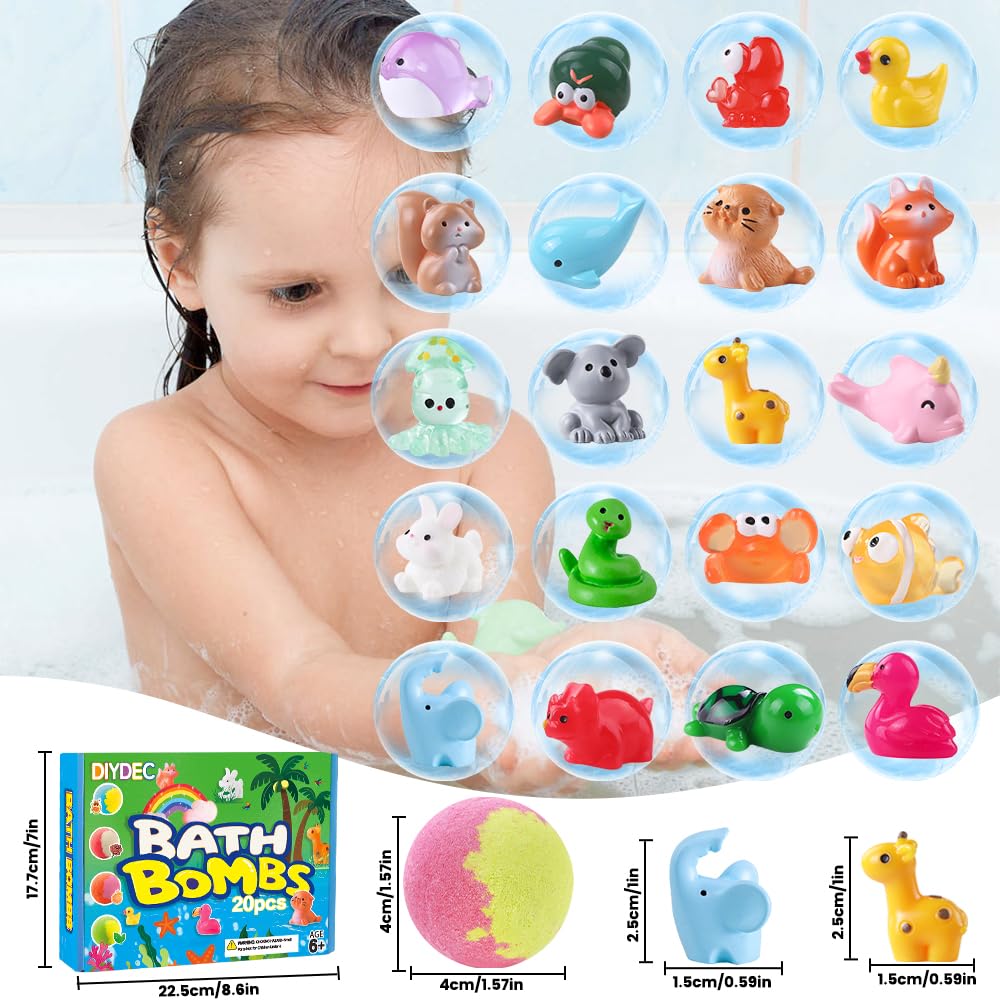 DIYDEC 20pcs Bath Bombs with Surprise Inside — Mini Resin Animals Gift Set