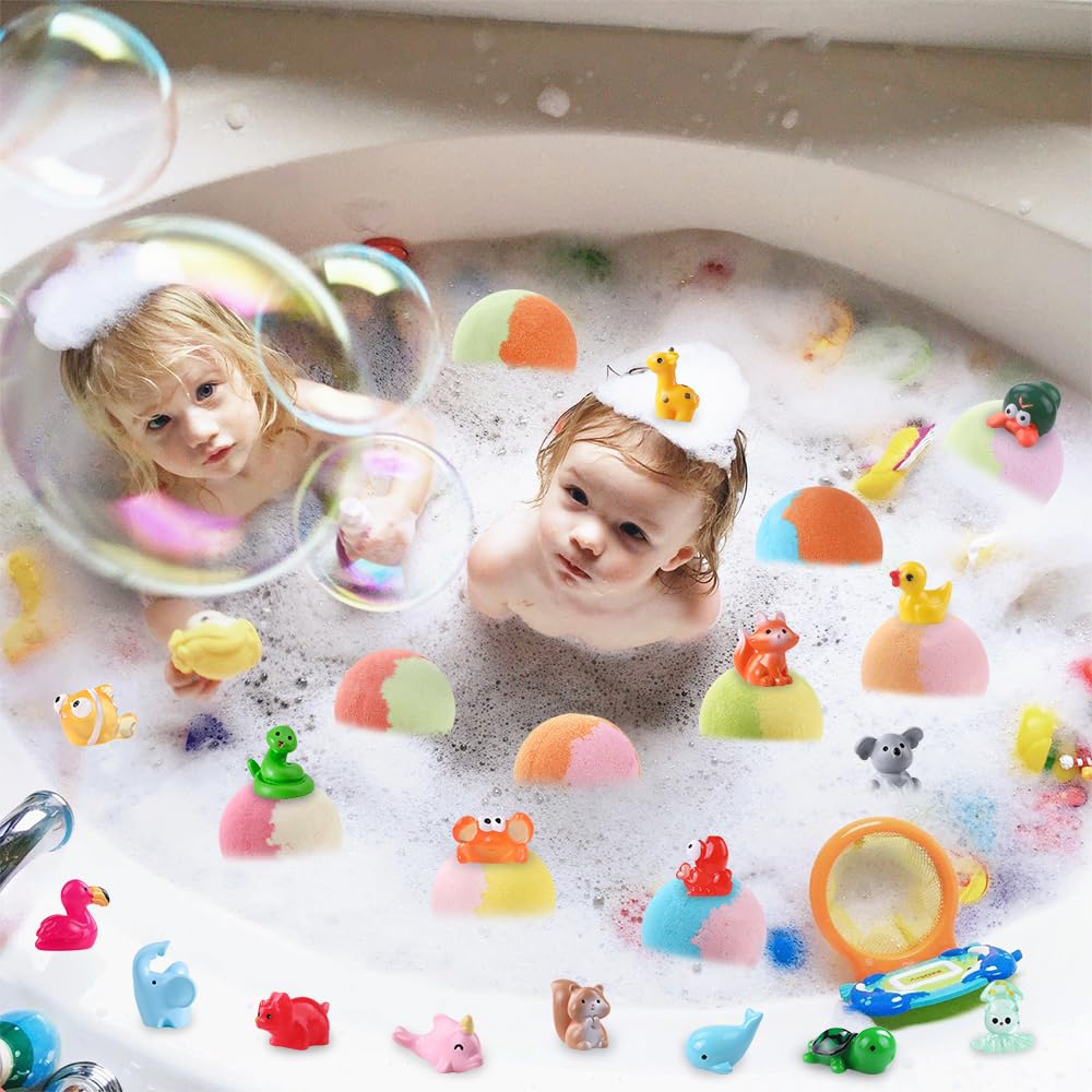 DIYDEC 20pcs Bath Bombs with Surprise Inside — Mini Resin Animals Gift Set
