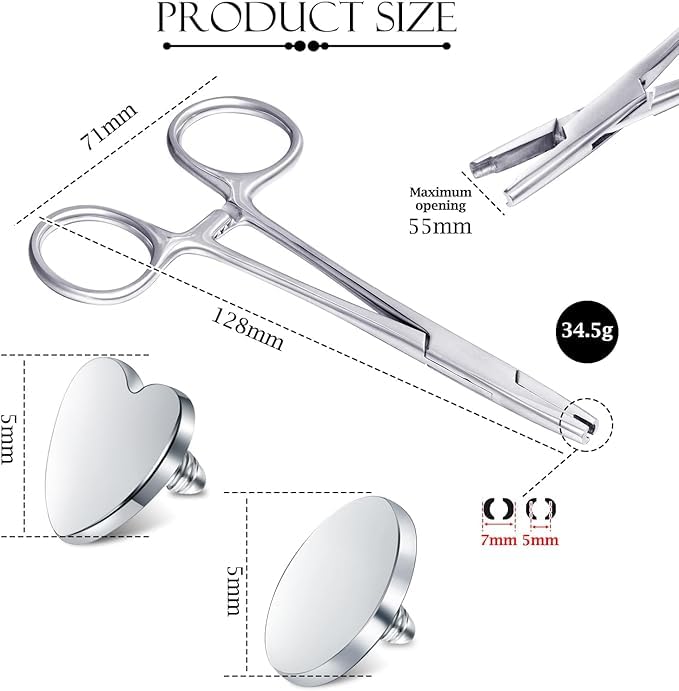 DJCIW 5mm Jaw Piercing Ball Removal Tool – Stainless Steel Dermal Pliers for Easy Ball Changes
