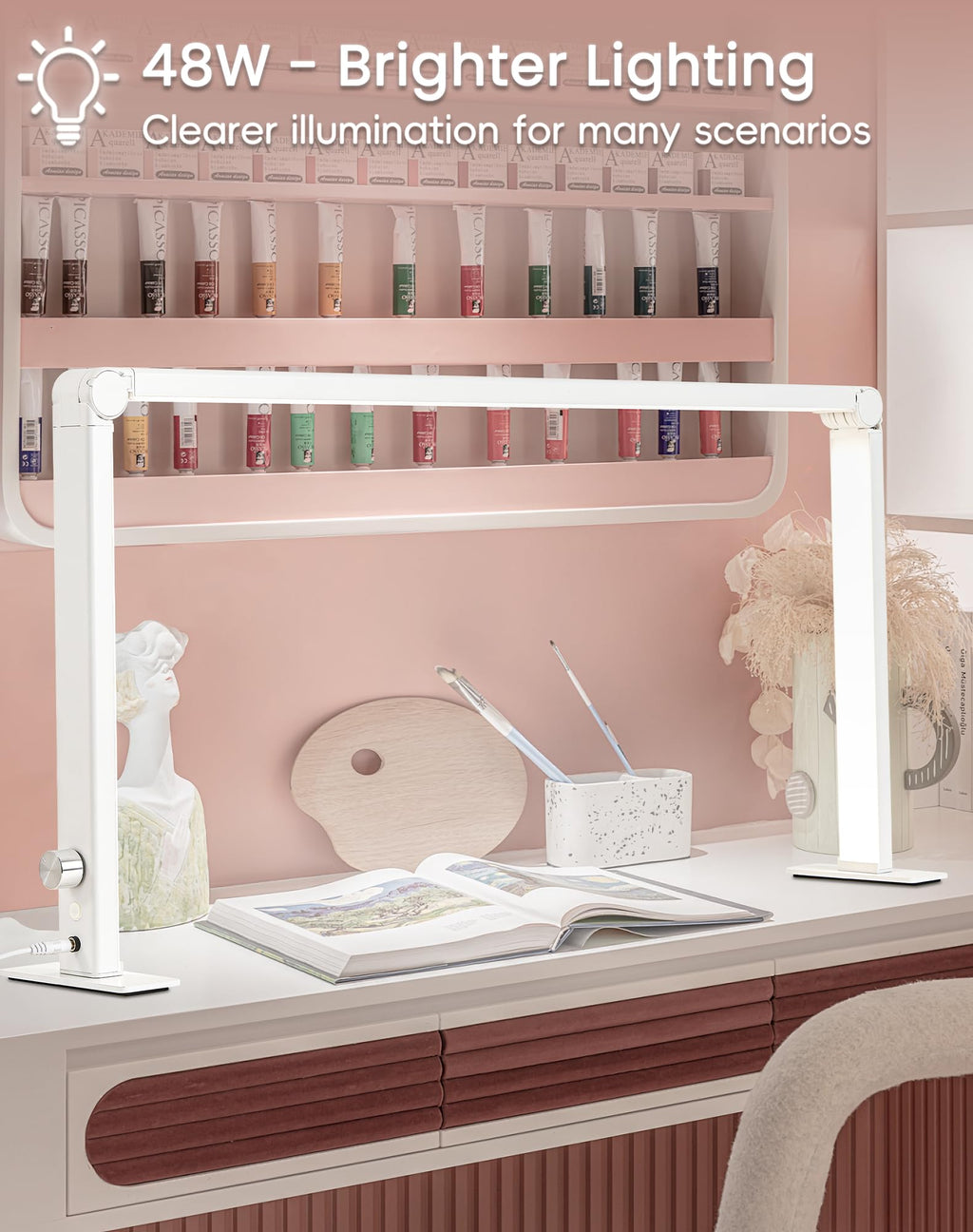DLITISH Foldable Nail Desk Lamp — 48W LED, 33in, 3 Modes 3000–6000K, Shadow-Free