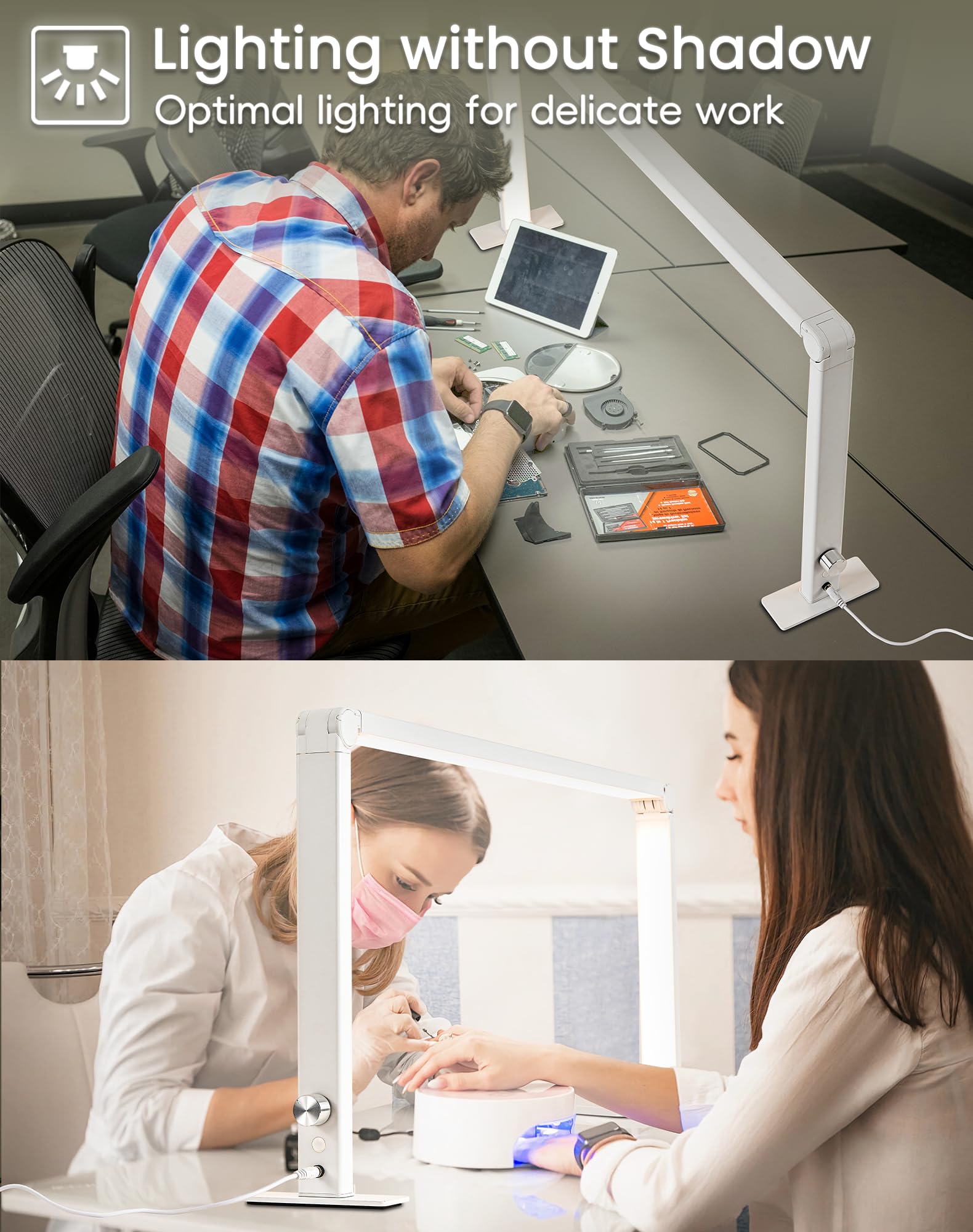 DLITISH Foldable Nail Desk Lamp — 48W LED, 33in, 3 Modes 3000–6000K, Shadow-Free