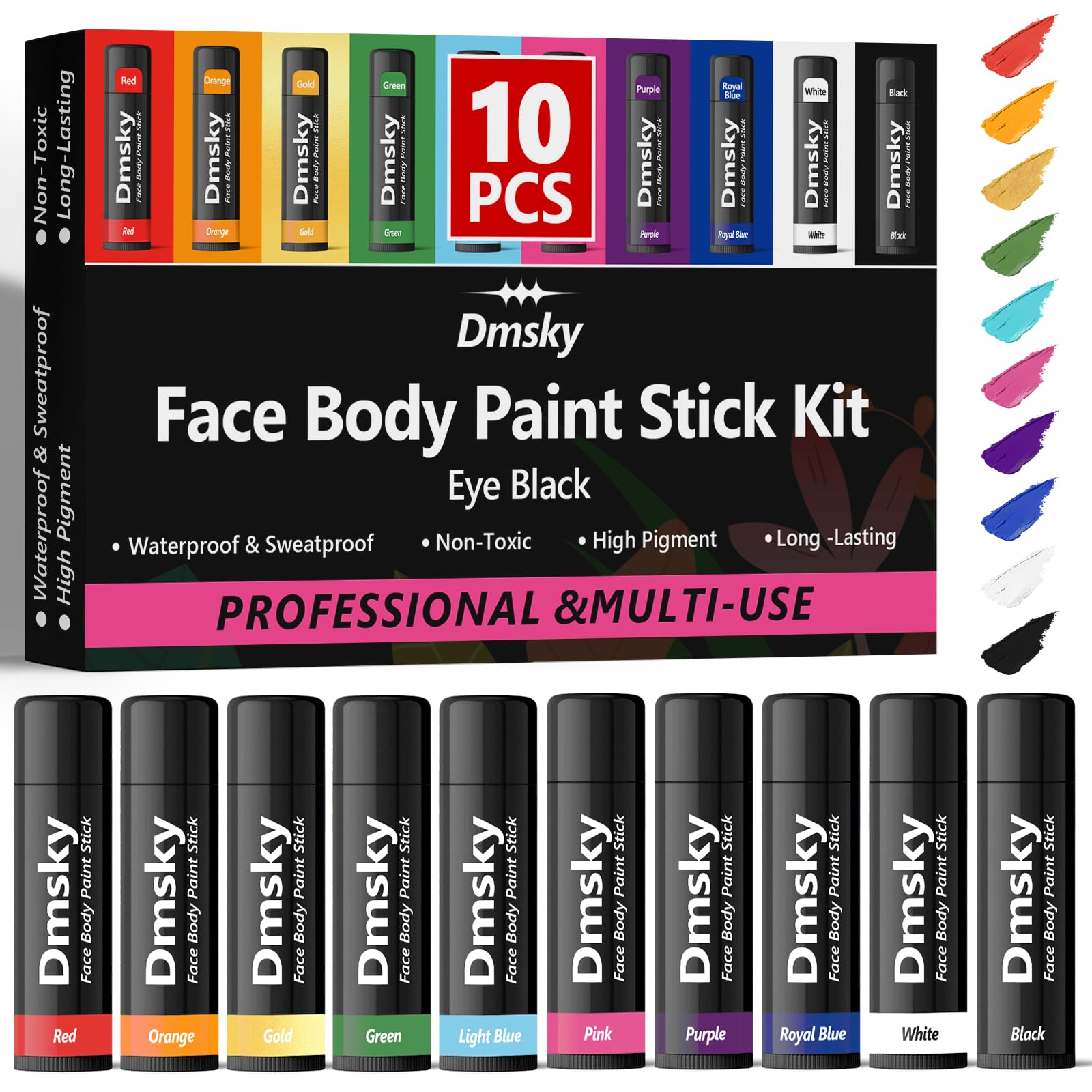 Dmsky 10 Packs Eye Black Sports Sticks – Waterproof Face Paint Kit for Football, Baseball, Softball