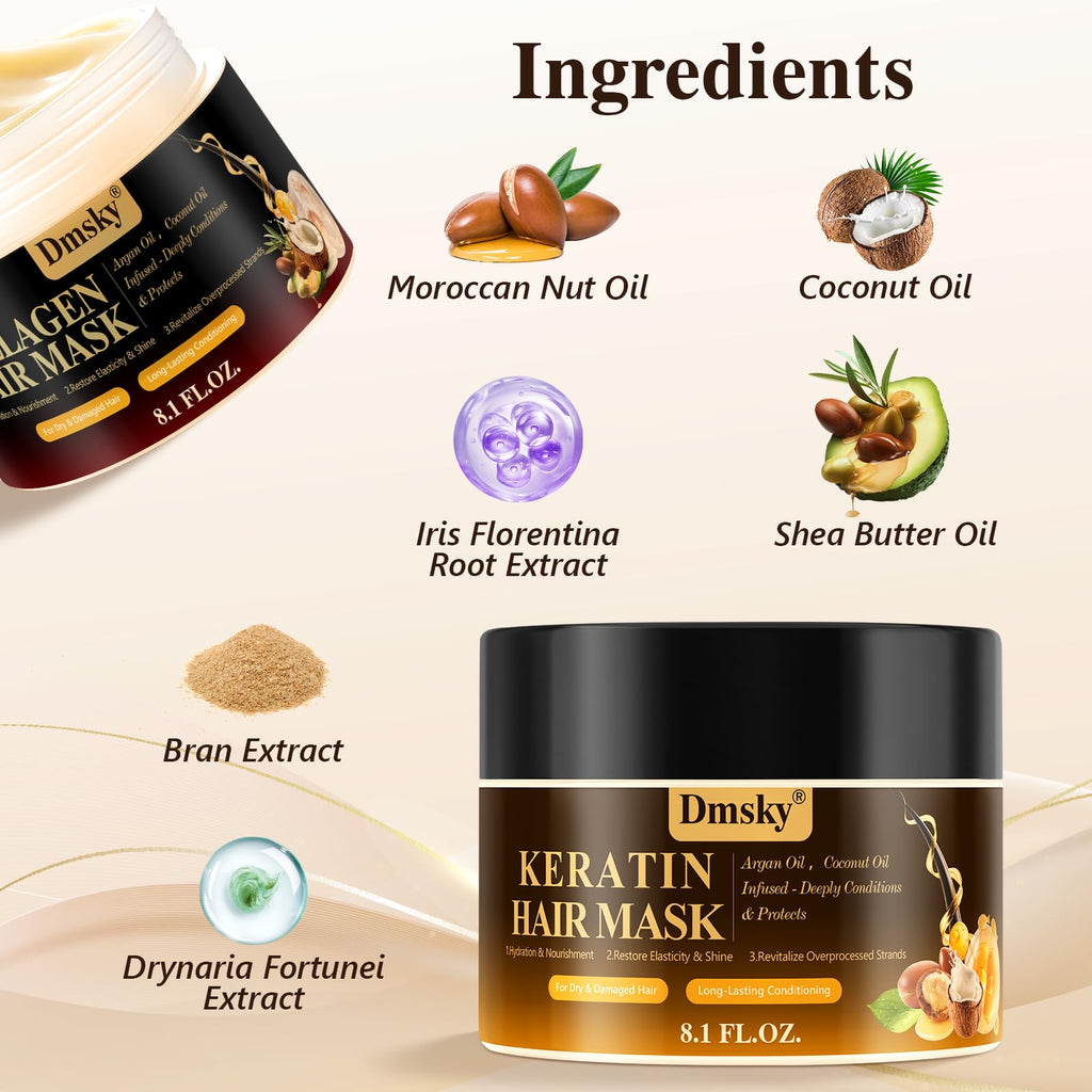 Dmsky 2 Pack Hair Mask for Damaged Hair | Keratin & Collagen Deep Conditioning (16.2 oz each)