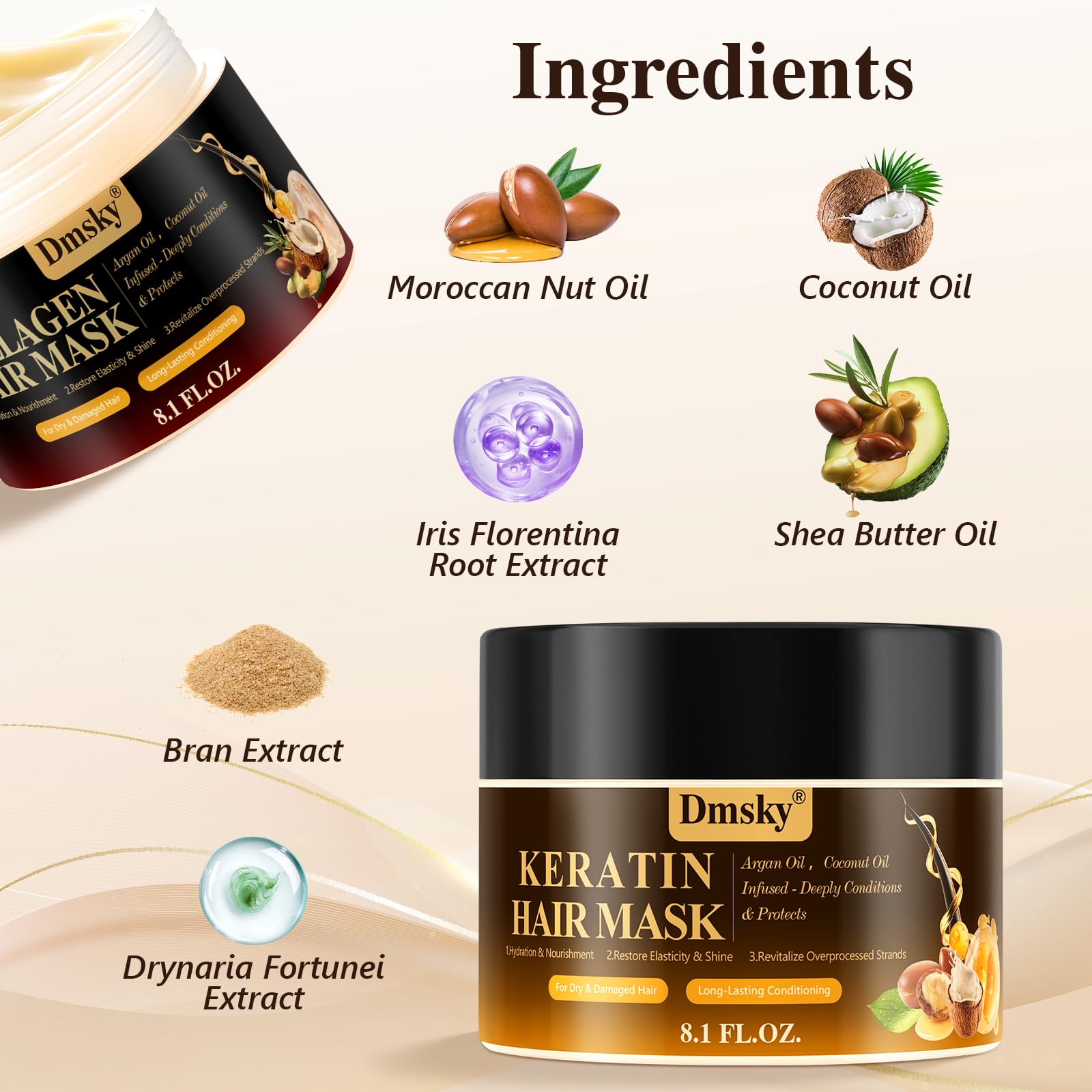 Dmsky 2 Pack Hair Mask for Damaged Hair | Keratin & Collagen Deep Conditioning (16.2 oz each)