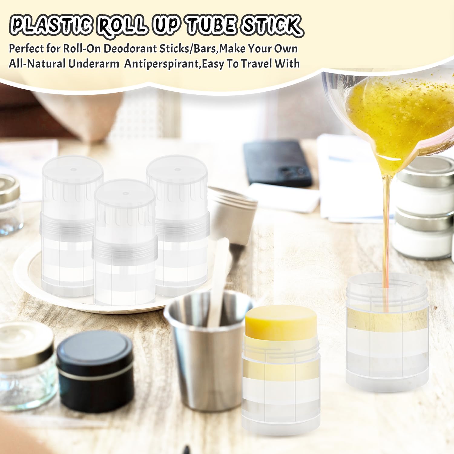 DMuuuDM 15-Pack 1oz Twist-Up Deodorant Containers – Empty Clear Tubes for DIY Deodorant & Balm