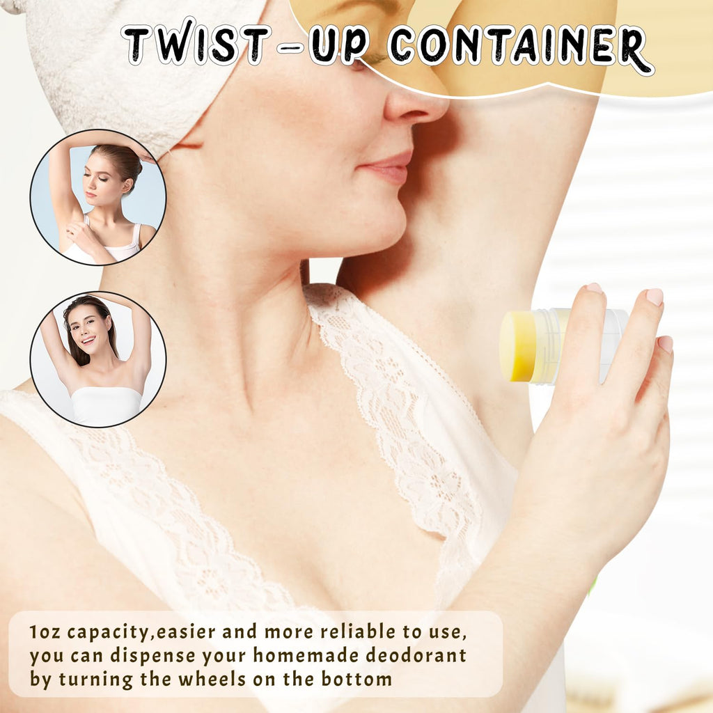 DMuuuDM 15-Pack 1oz Twist-Up Deodorant Containers – Empty Clear Tubes for DIY Deodorant & Balm