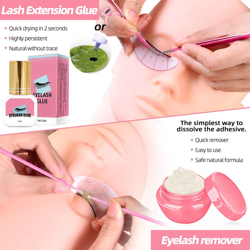 DNSGOOR Lash Extension Training Kit – Mannequin Head, USB Fan, Glue & Cleaner