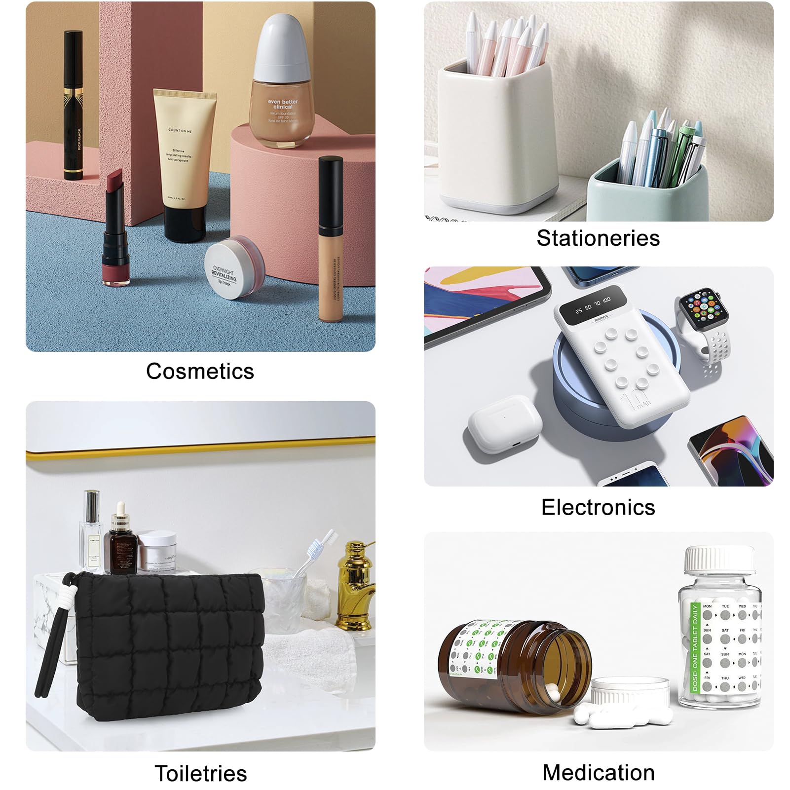 DOB SECHS Puffer Quilted Makeup Bag with Handle – Small Black Checkered Cosmetic Organizer