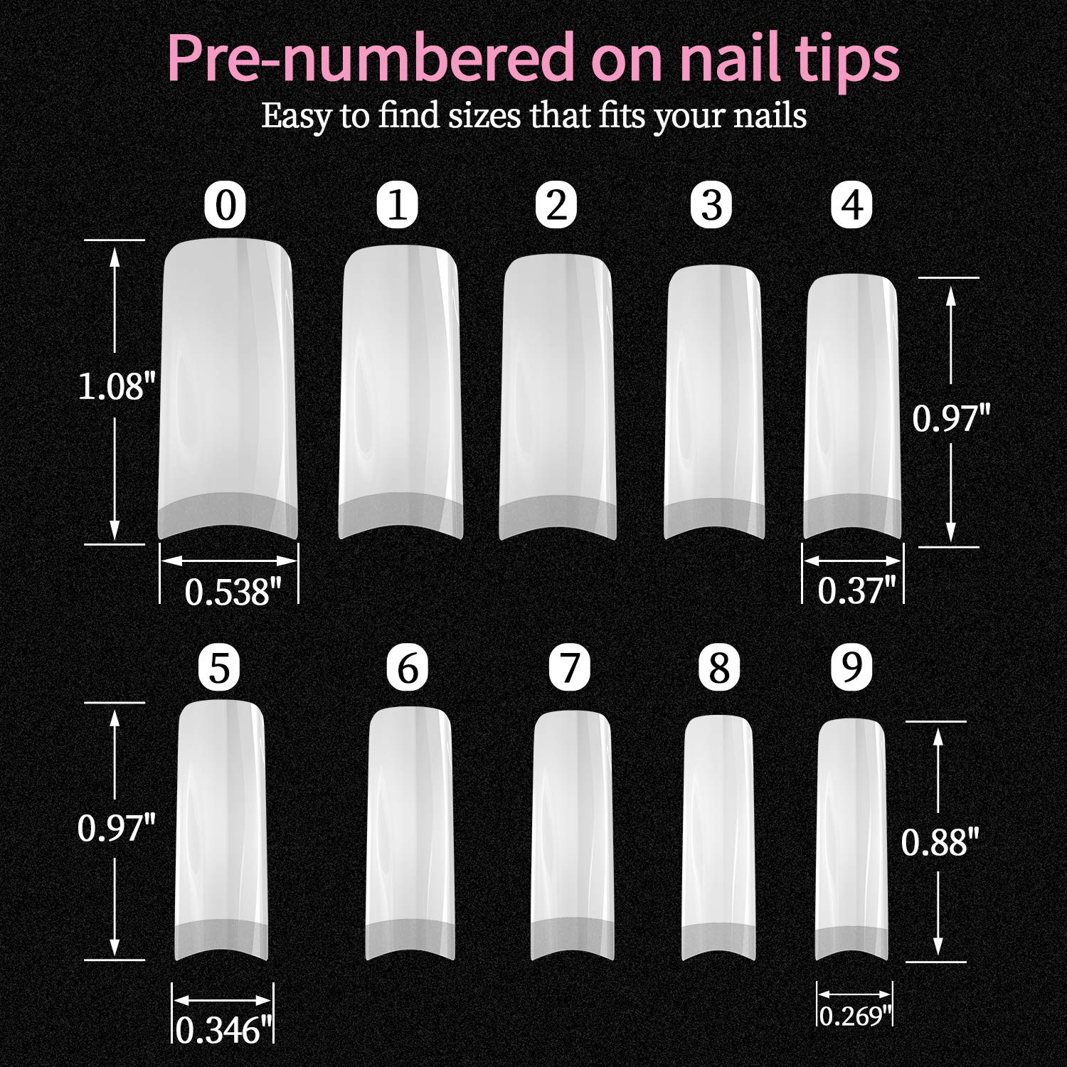 Dockapa Acrylic Nail Tips 500pcs – Coffin French Natural False Nails with Nail Clipper & Storage Case (10 Sizes)