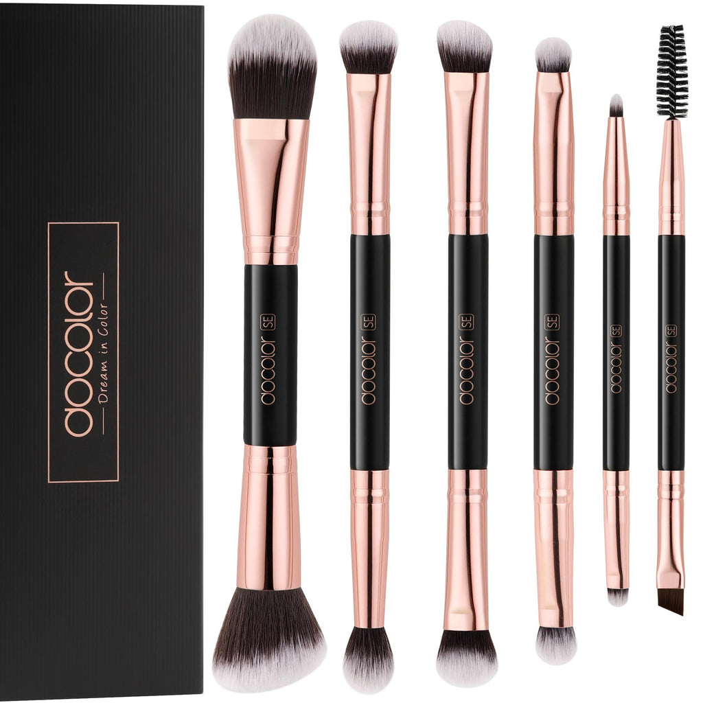 Docolor 6Pcs Double-Sided Makeup Brushes | Dual-Ended Eye & Brow Set