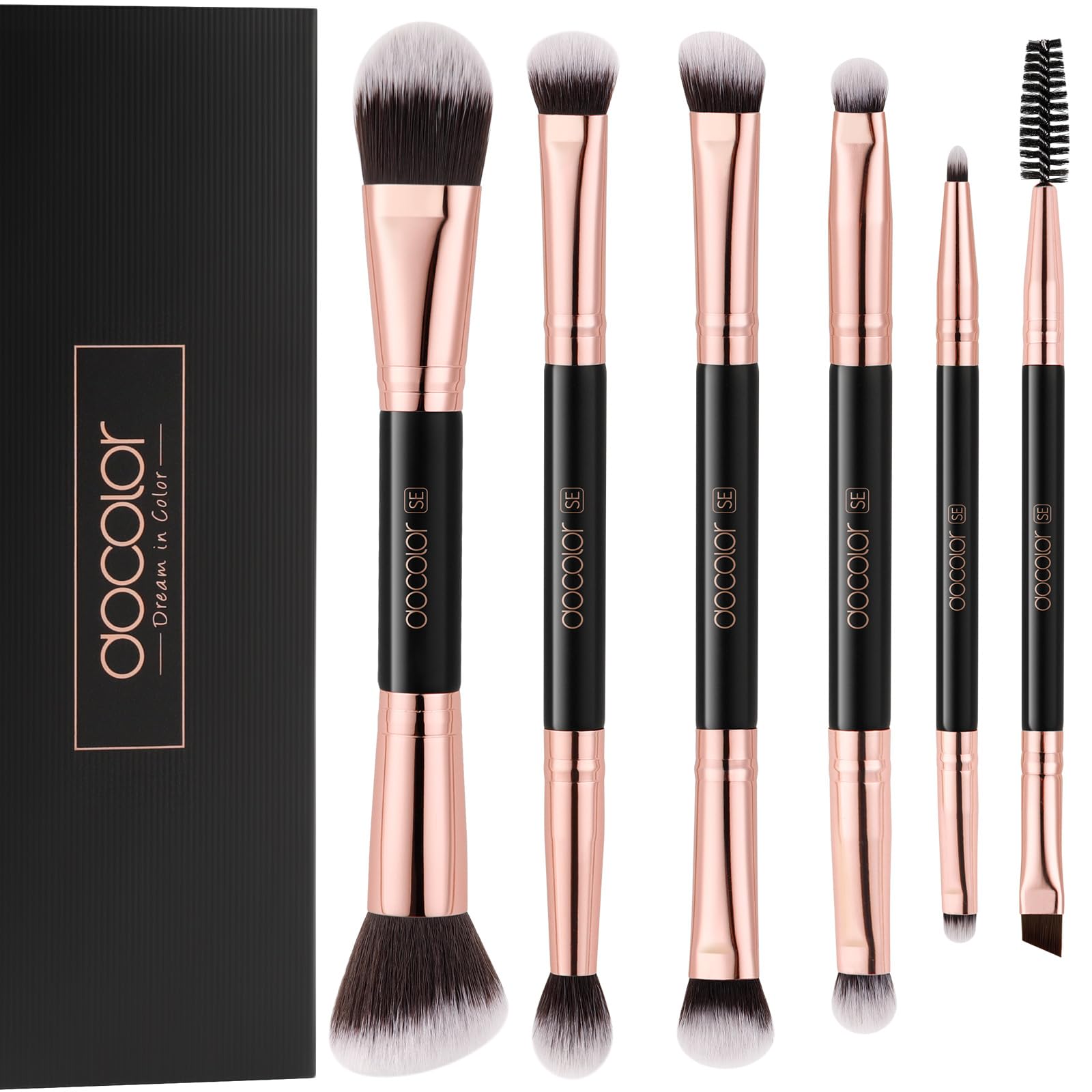 Docolor 6Pcs Double-Sided Makeup Brushes | Dual-Ended Eye & Brow Set