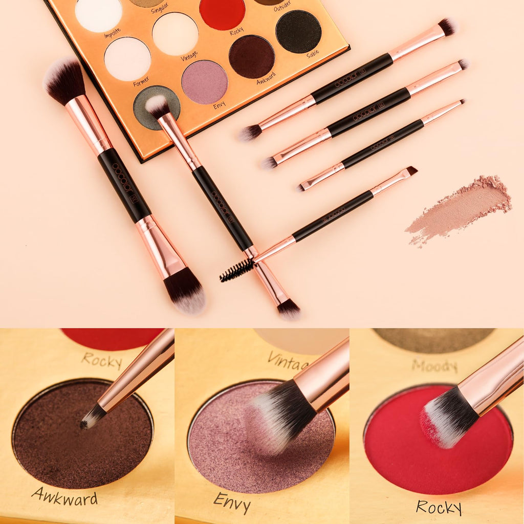 Docolor 6Pcs Double-Sided Makeup Brushes | Dual-Ended Eye & Brow Set