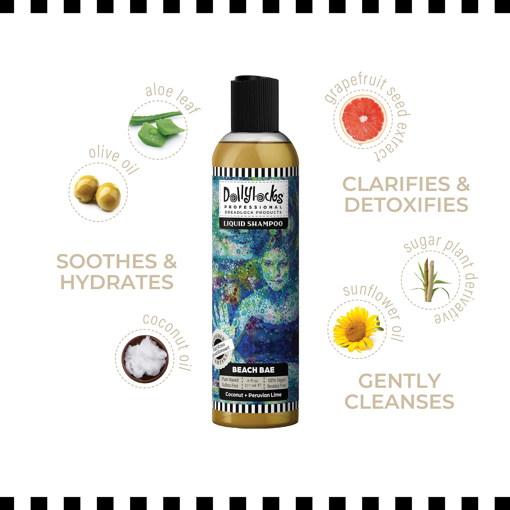 Dollylocks Claifying Liquid Shampoo Coconut Lime | Paraben-Free, Plant-Based, Vegan, Residue-Free Loc Care | All Hair Types | 8oz